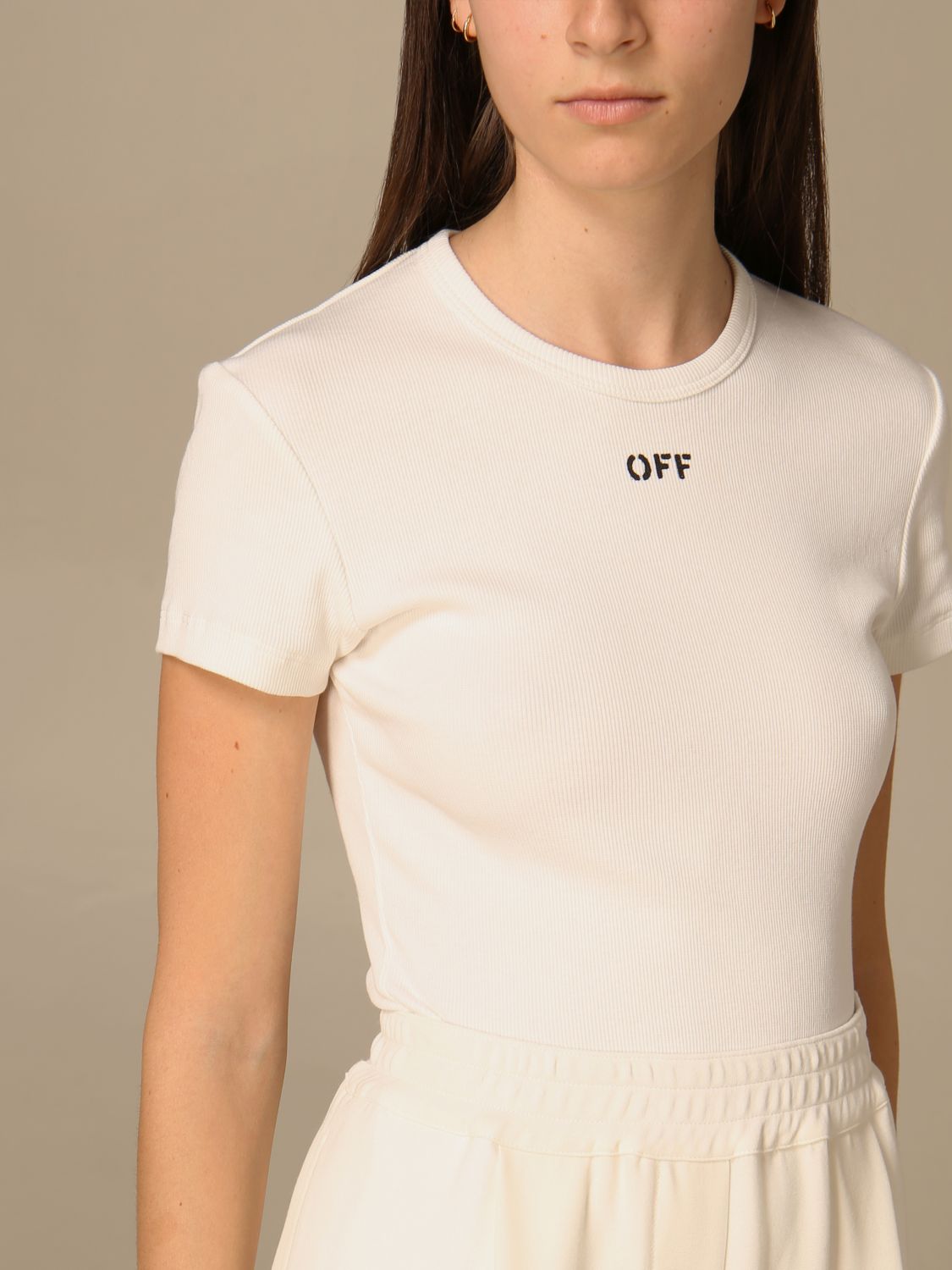 Gør det godt Converge Mediator OFF WHITE: T-shirt with mini logo | T-Shirt Off White Women White | T-Shirt  Off White OWAA065R21JER001 GIGLIO.COM