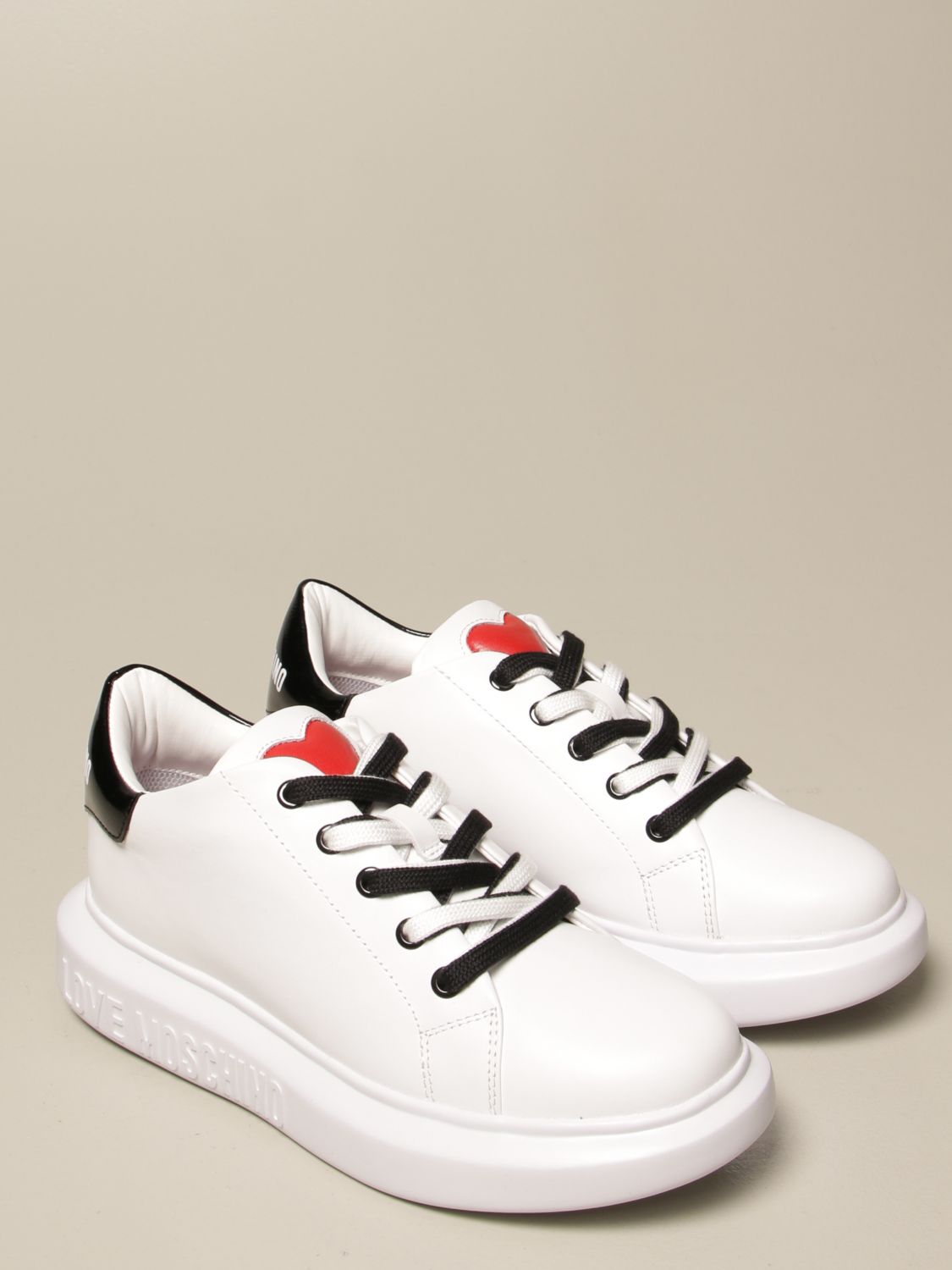 LOVE MOSCHINO: lace-up sneakers with heart - White | Love Moschino ...
