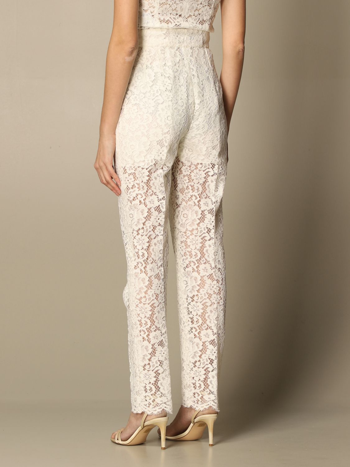 DOLCE \u0026 GABBANA: Pantalone a vita alta in pizzo - Bianco | Pantalone Dolce  \u0026 Gabbana FTBP8T HLMEA GIGLIO.COM