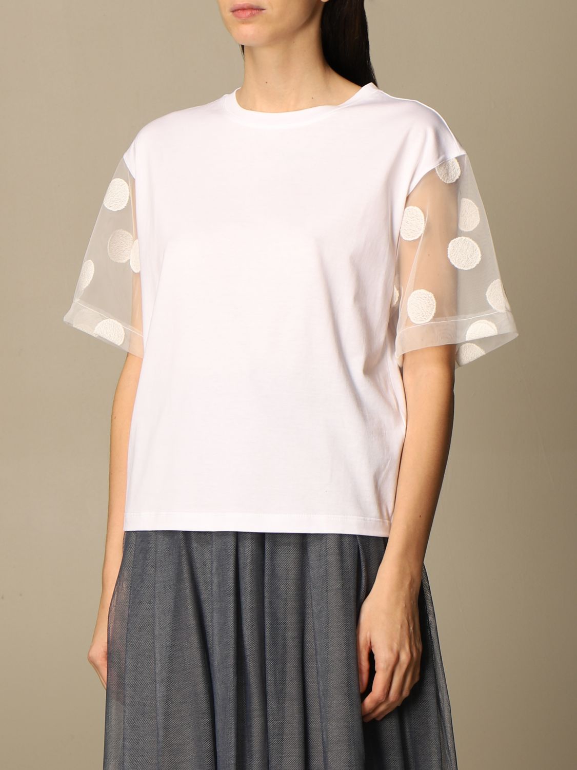 Fabiana Filippi cotton t-shirt with polka dot sleeves