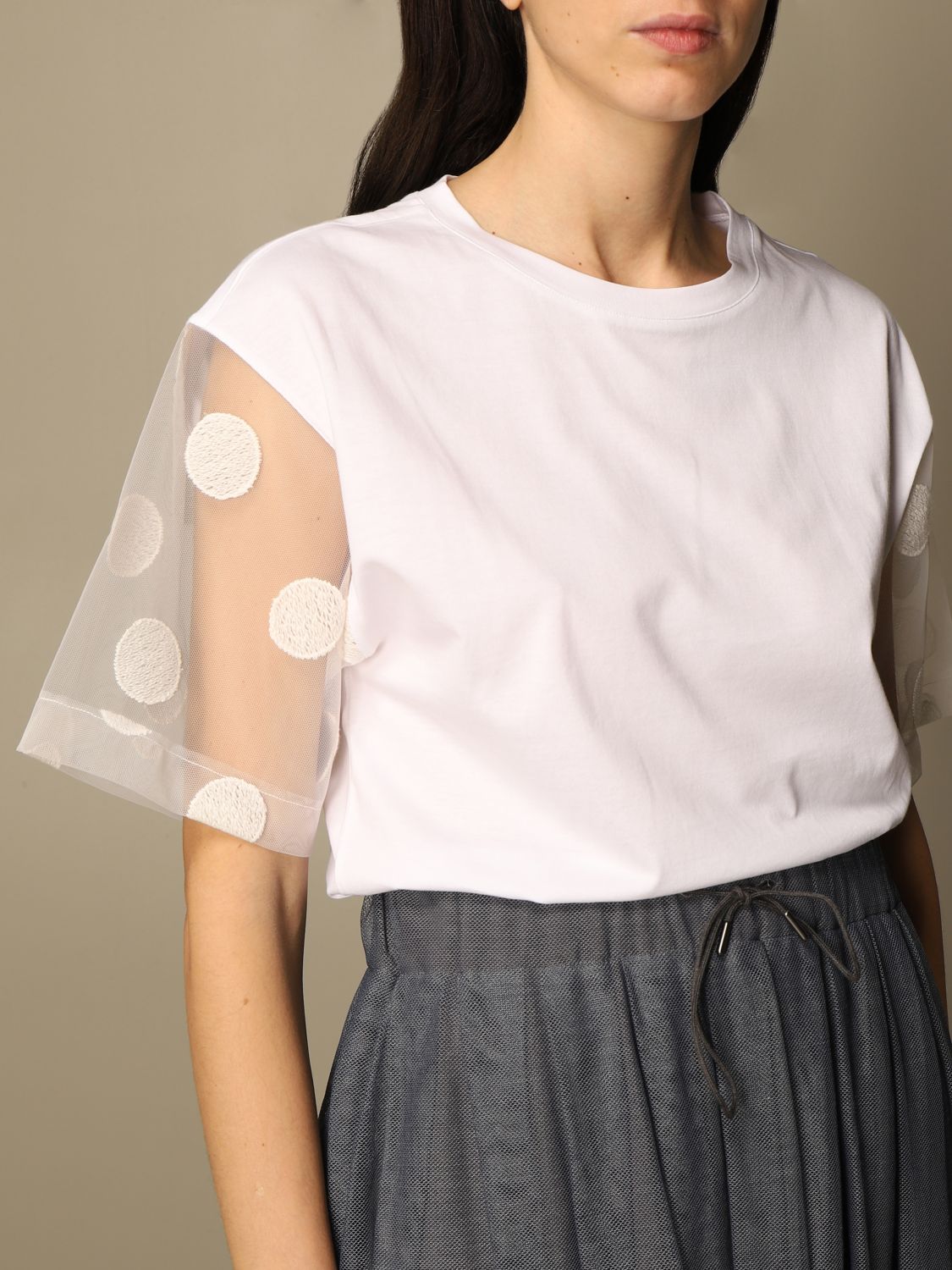 Fabiana Filippi cotton t-shirt with polka dot sleeves