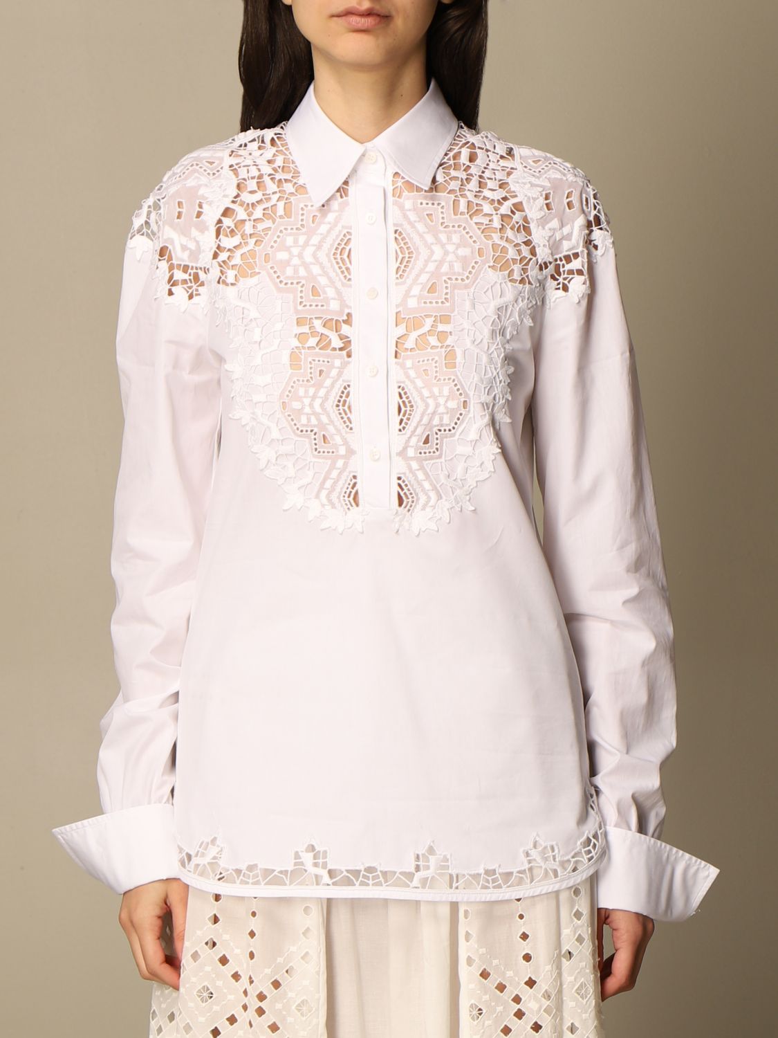 ERMANNO SCERVINO: shirt in cotton with embroidery - White | Ermanno