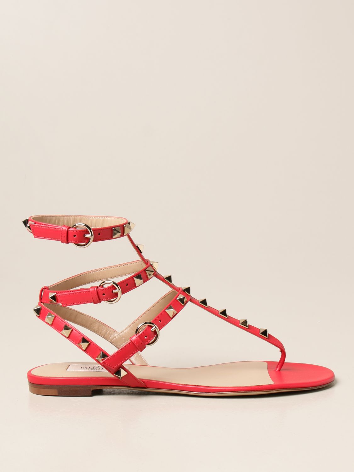 VALENTINO GARAVANI: flat sandal in leather - Red | Valentino Garavani flat sandals VW2S0812 VOD online at