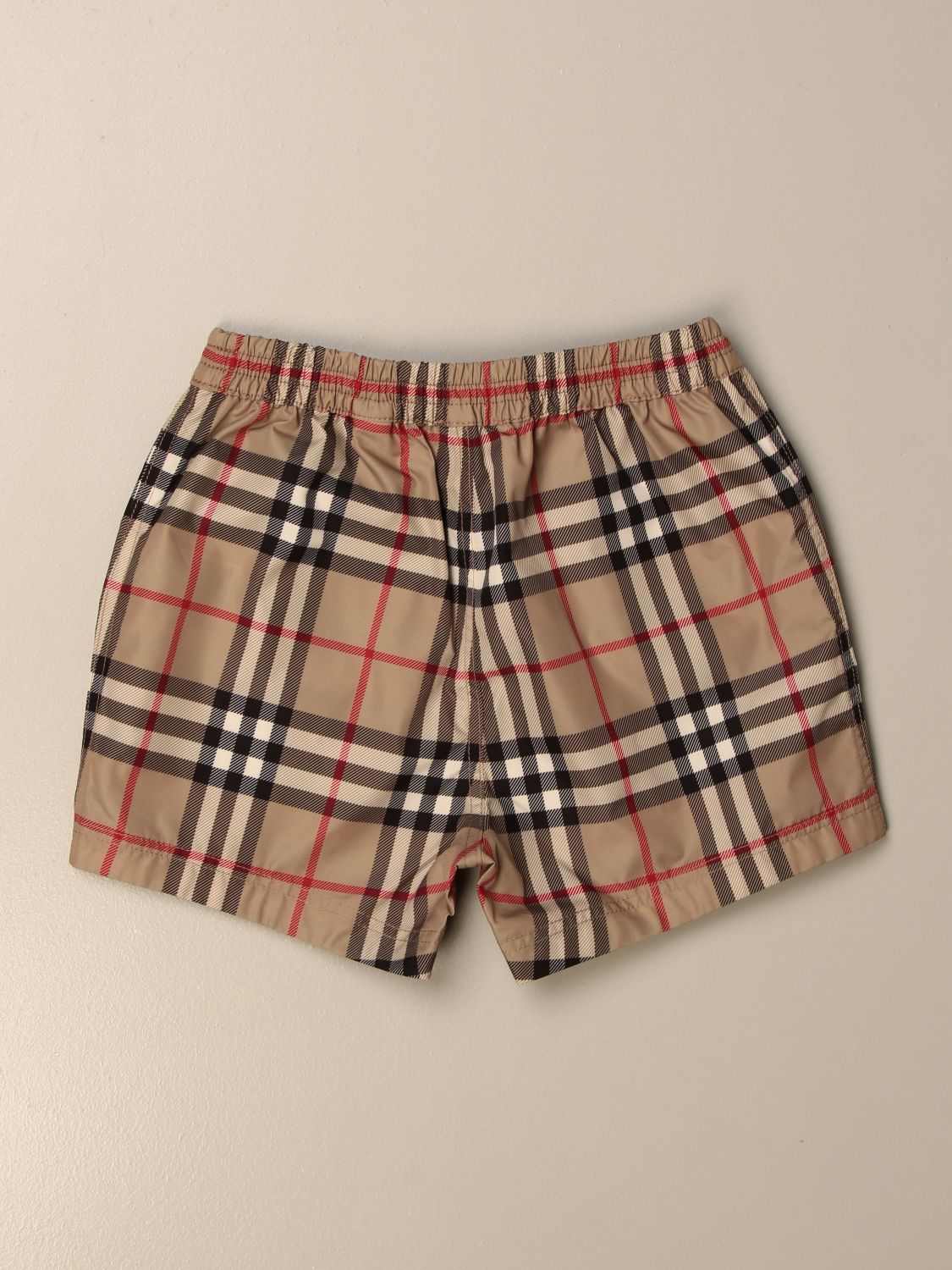 BURBERRY: boxer costume in check nylon - Beige | Burberry swimsuit 8026462  online on 