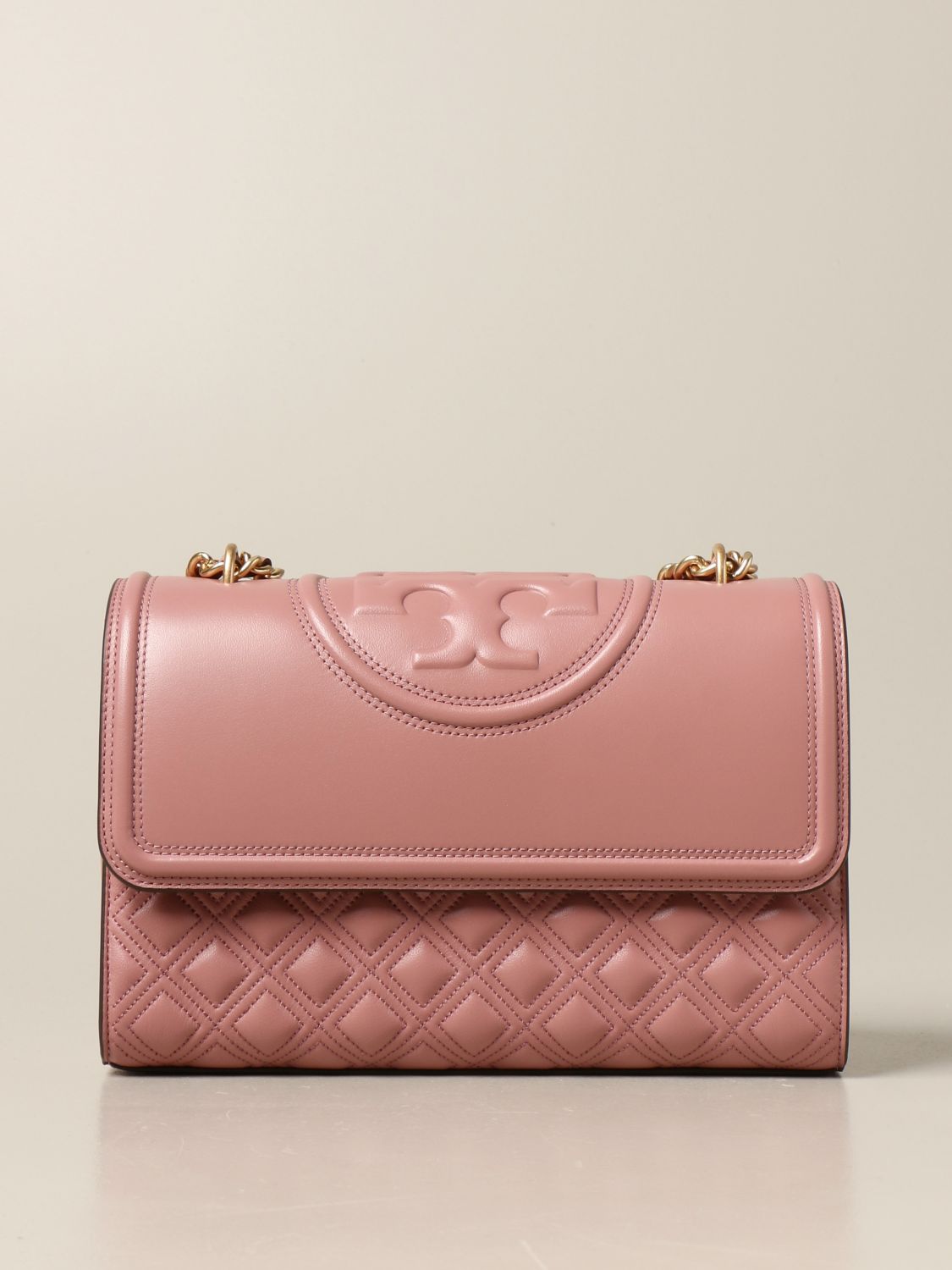 Fleming Waller of Tory Burch - Pink quilted clutch bag with crossbody  shoulder strap for women