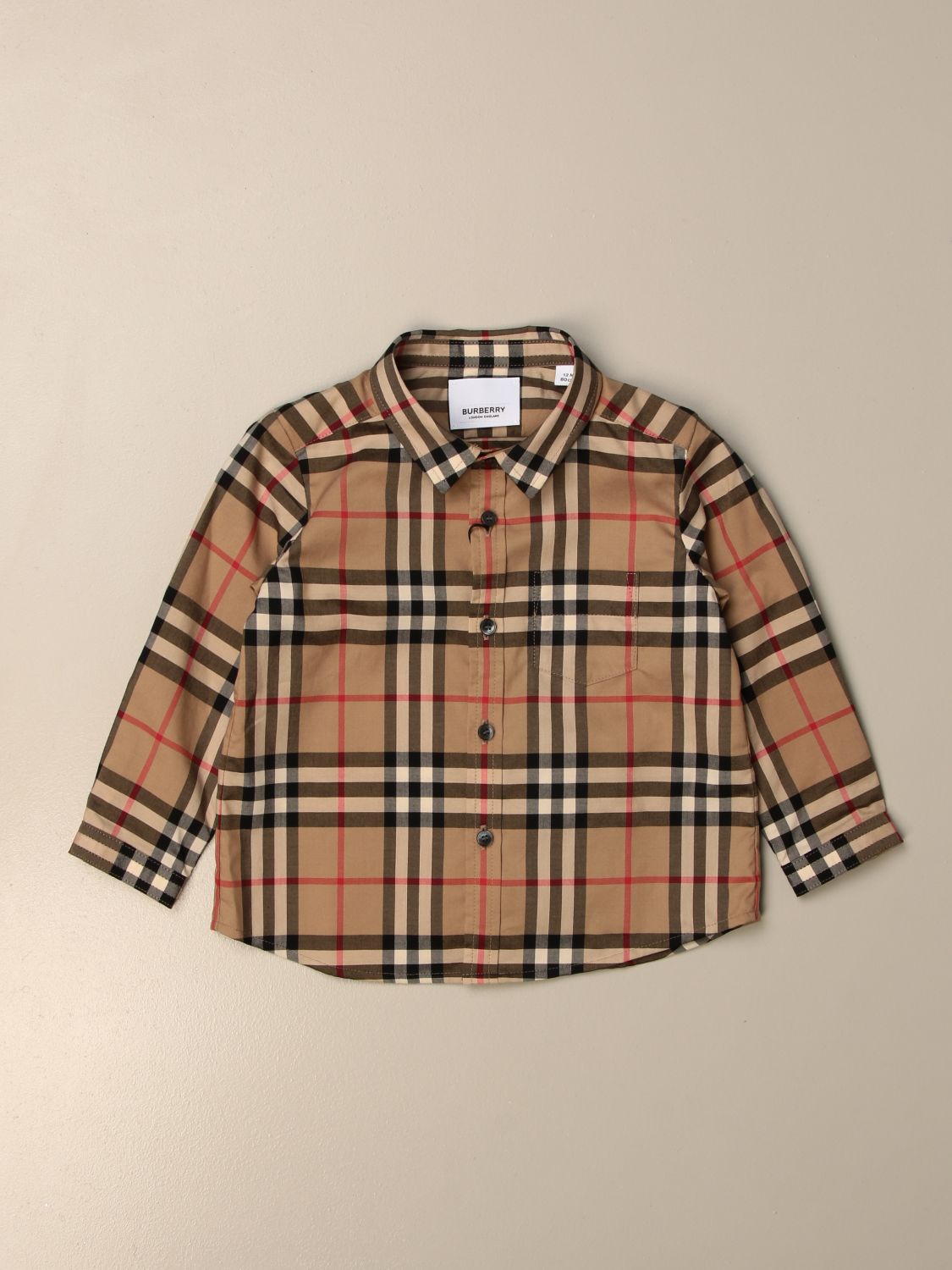 BURBERRY: shirt in cotton poplin with check pattern - Beige | Burberry shirt  8014137 online on 