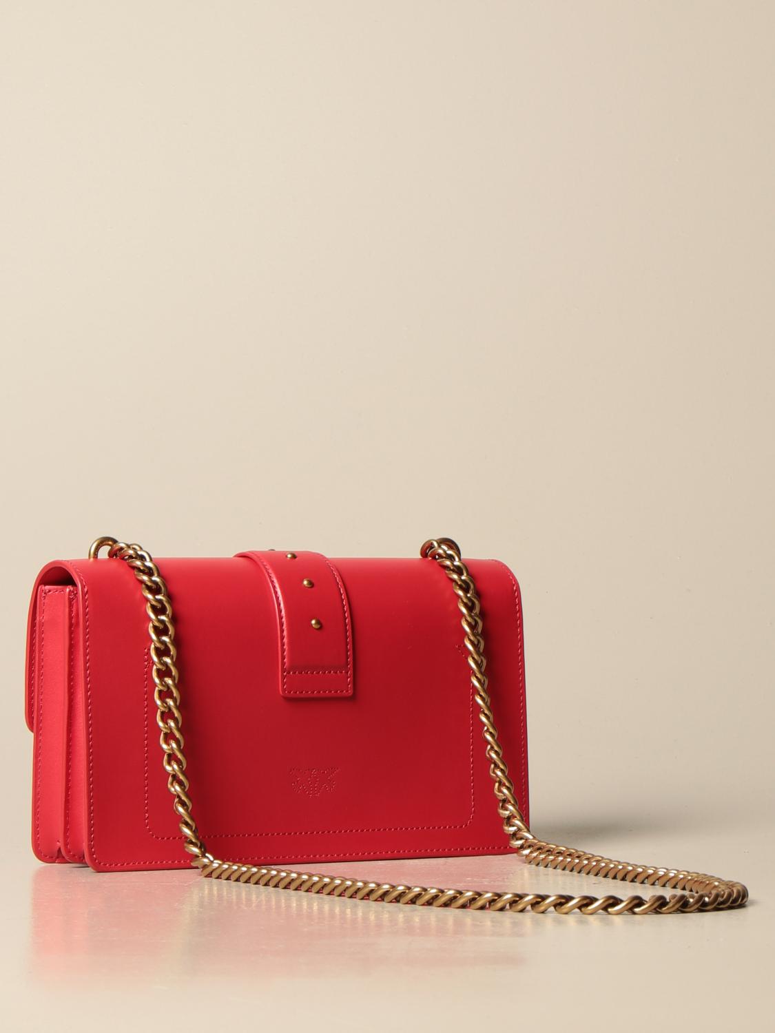 PINKO Love Classic Icon Simply leather bag Red Crossbody Bags