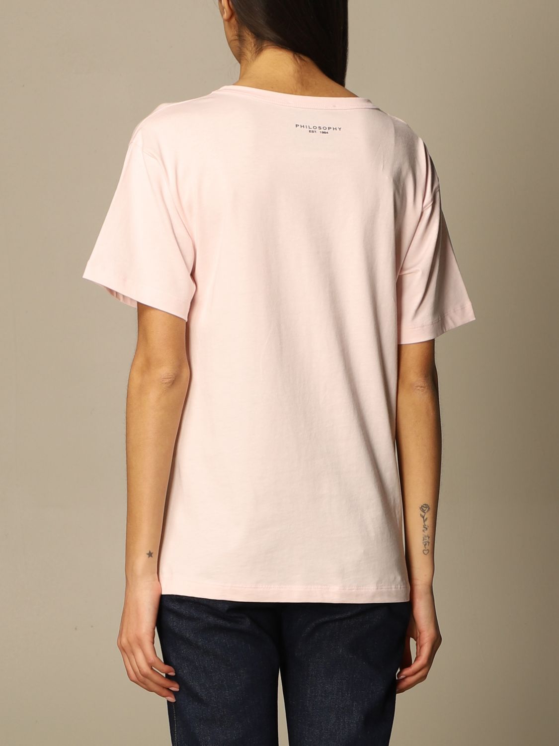 T-Shirt Philosophy Di Lorenzo Serafini: Philosophy Di Lorenzo Serafini cotton t-shirt with writing pink 3