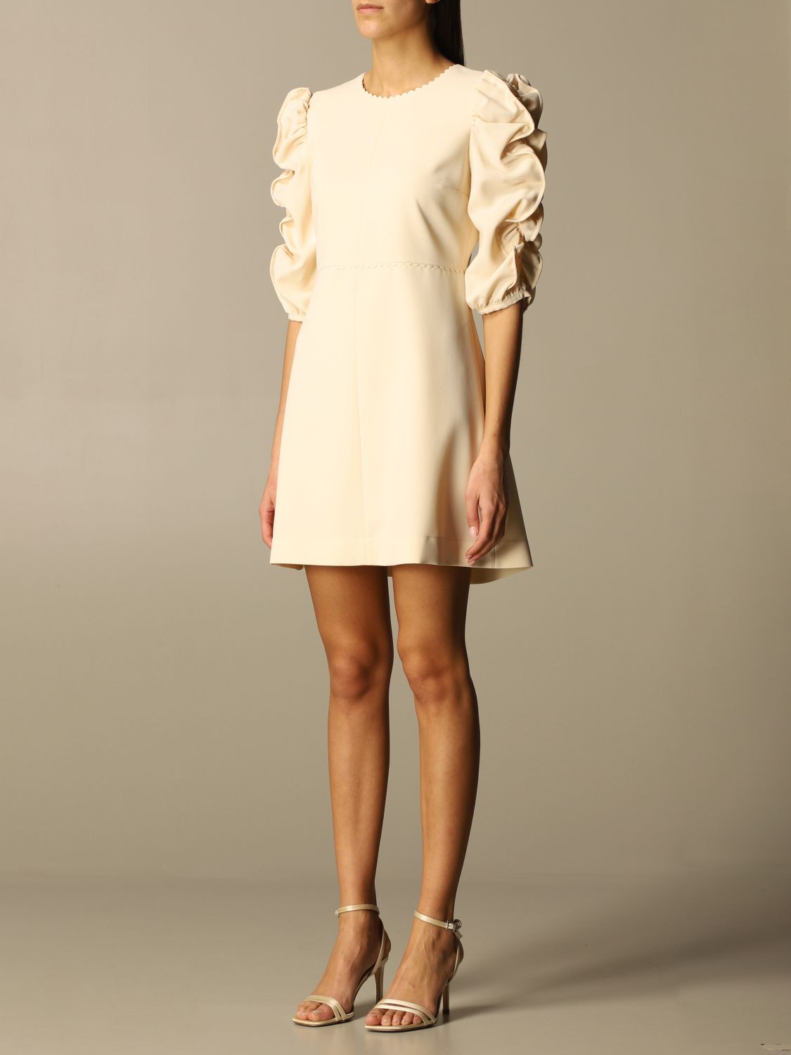 SEE BY CHLOÉ: short dress with ruffled sleeves - Beige | See By Chloé