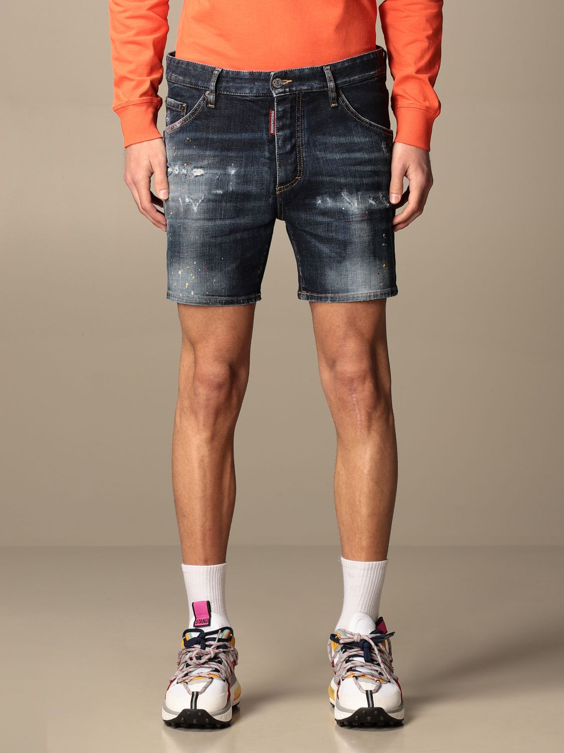 Dsquared2 denim shorts in used denim with tears