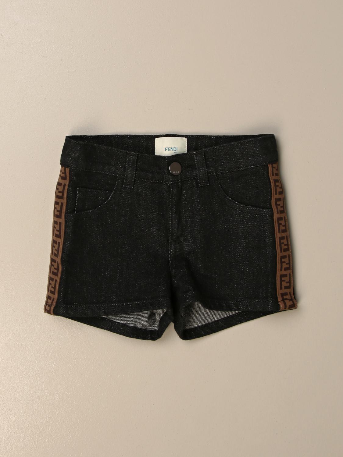 Fendi Outlet: Pantaloncino di jeans con bande FF all over - Nero | Pantaloncino  Fendi JFF224 AEXN GIGLIO.COM
