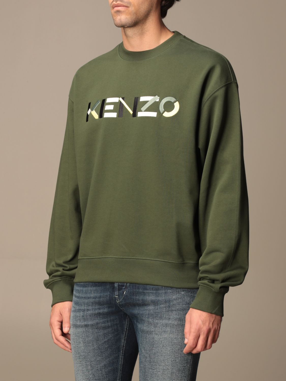 KENZO Khaki crewneck sweatshirt with print