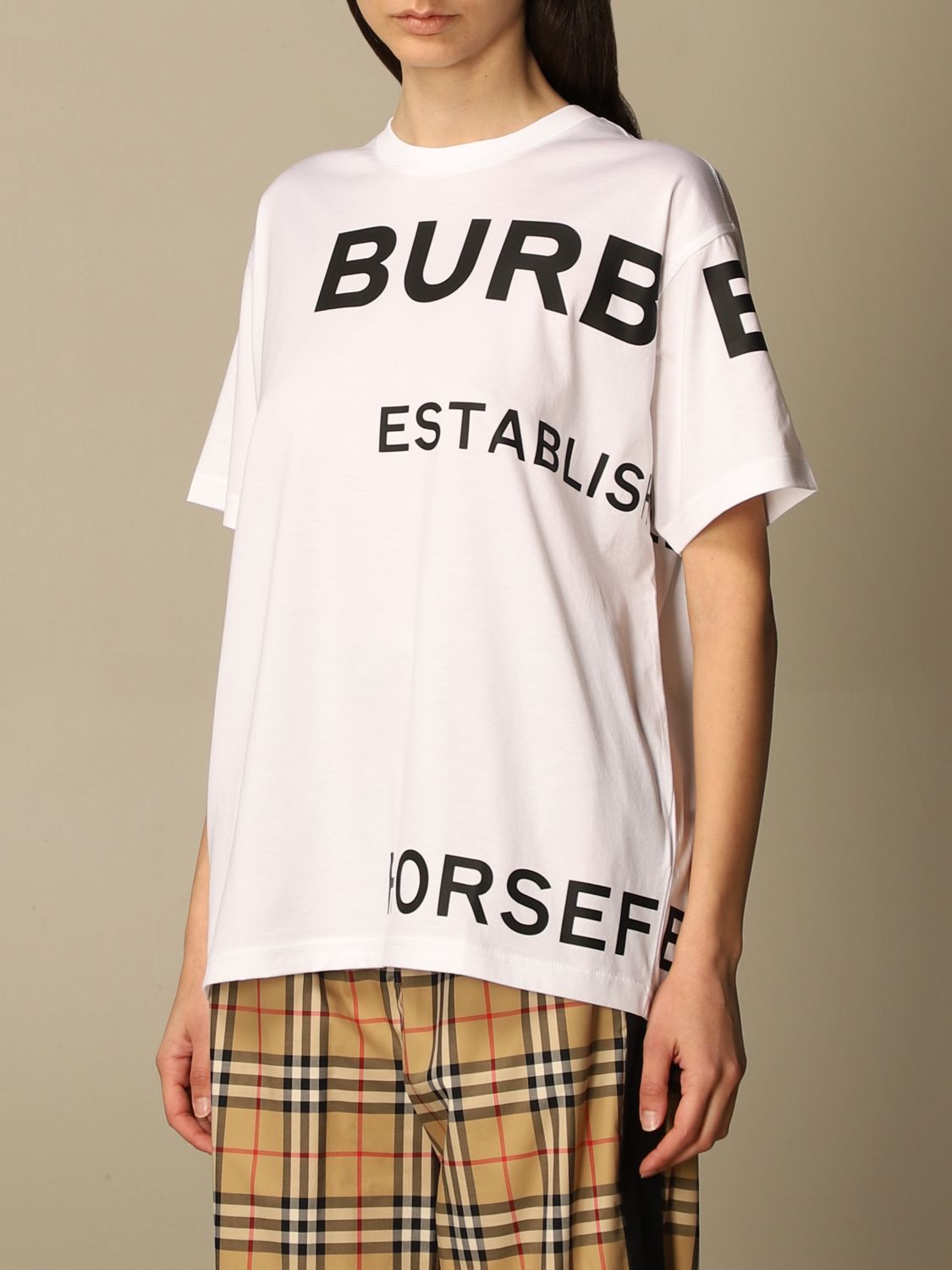 BURBERRY: Over T-shirt with logo | T-Shirt Burberry Women White | T ...