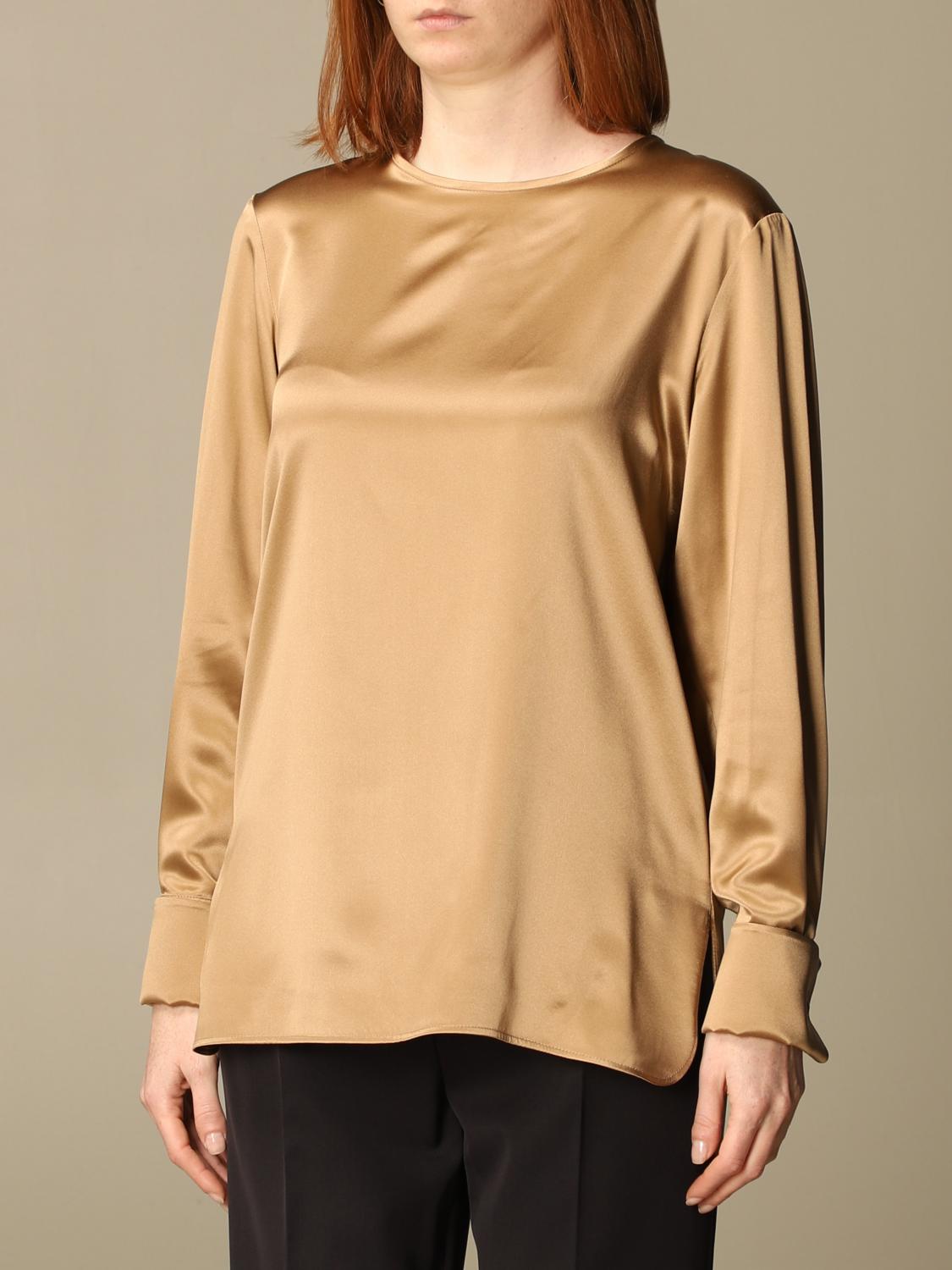 Max Mara Outlet: Tunica in raso di seta - Cammello | Top E Bluse Max Mara  11110911600 GIGLIO.COM