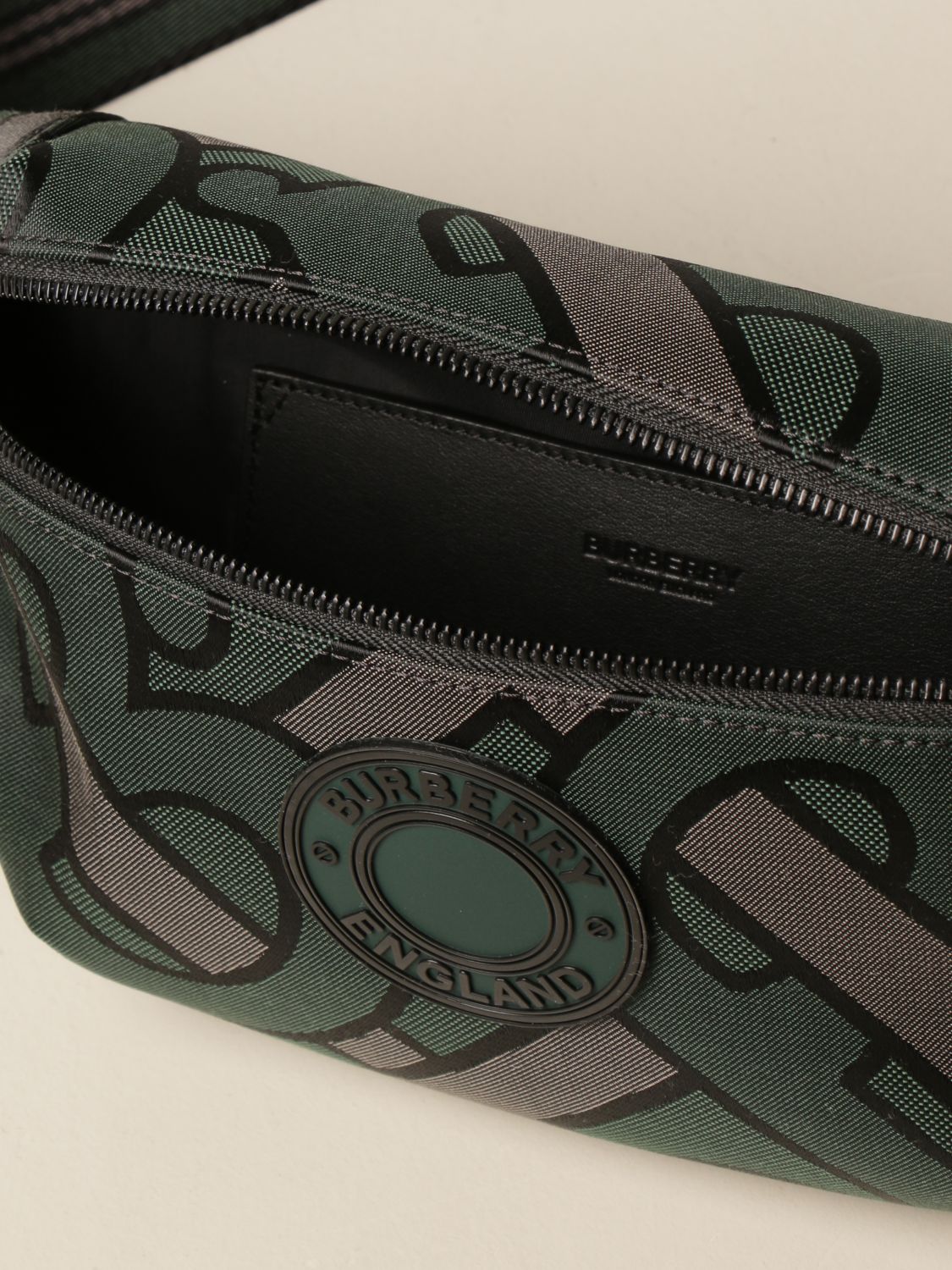 BURBERRY: Sonny belt bag in canvas with all-over TB logo - Green
