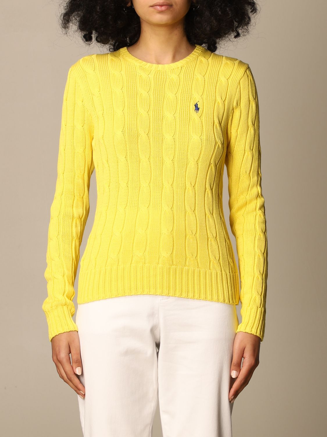 Polo Ralph Lauren Outlet: crewneck sweater in cable knit - Yellow | Polo  Ralph Lauren sweater 211580009 online on 