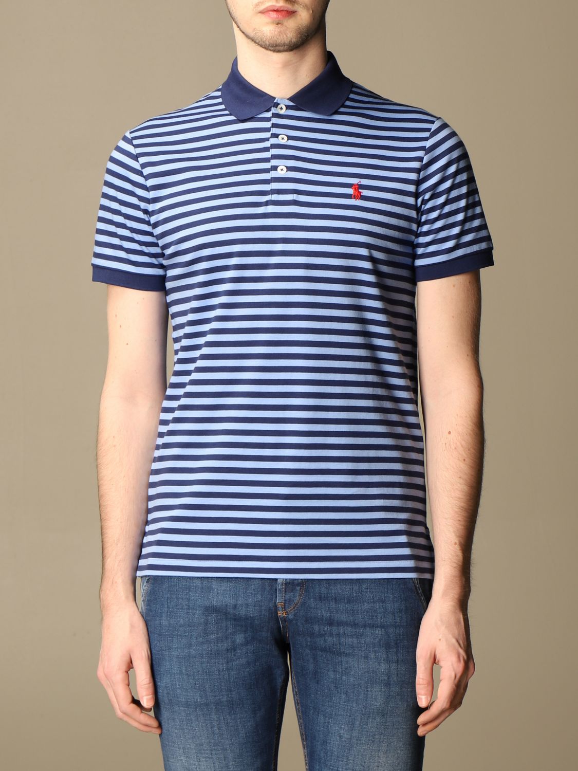 POLO RALPH LAUREN: striped cotton polo shirt - Blue | Polo Ralph Lauren t- shirt 710830550 online on 