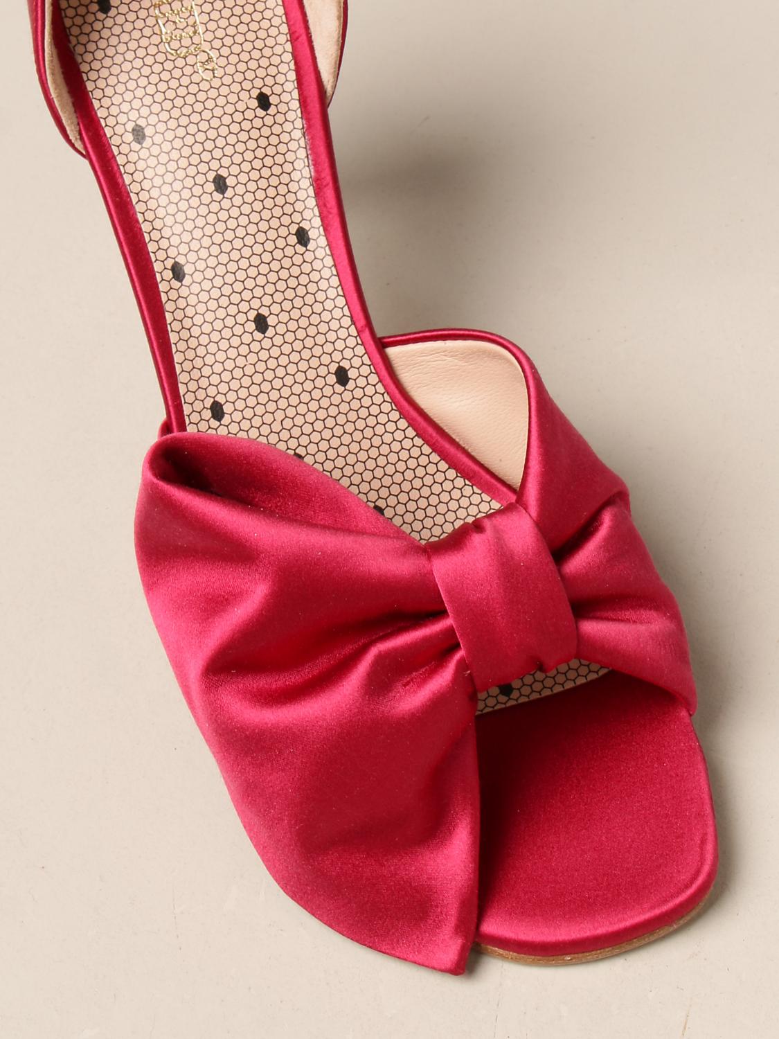 red satin sandals