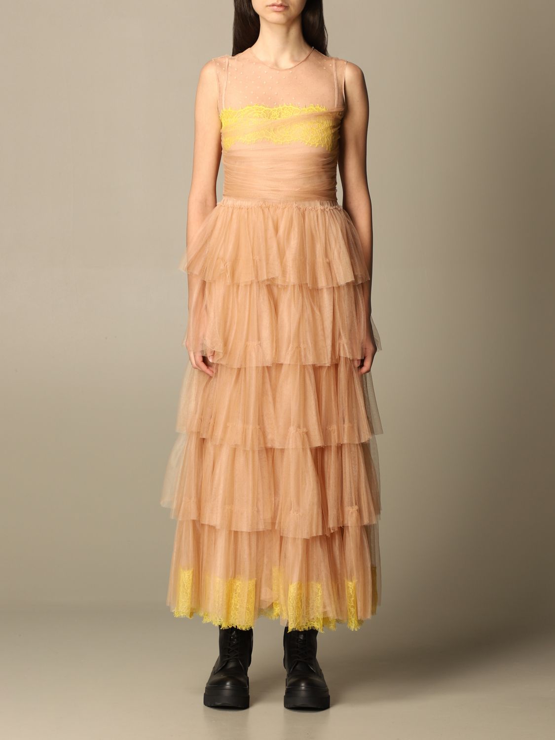 Red Valentino long dress in tulle with flounces