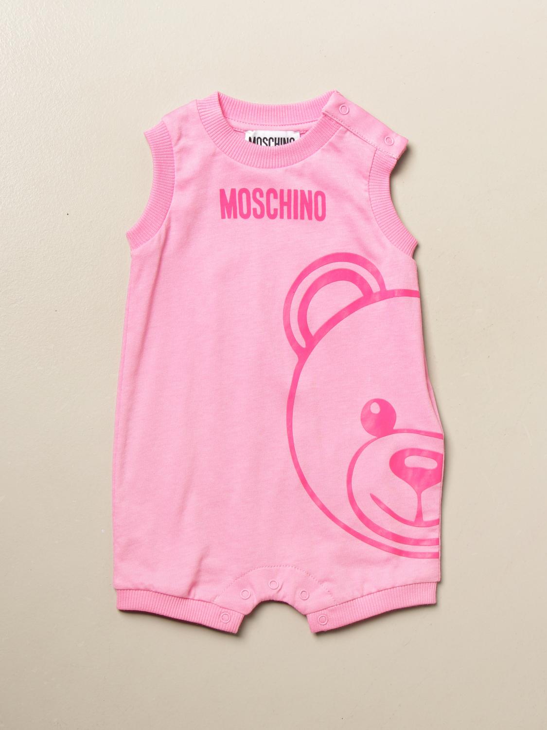 MOSCHINO BABY short cotton romper with big teddy Tracksuit Moschino Baby Kids Pink