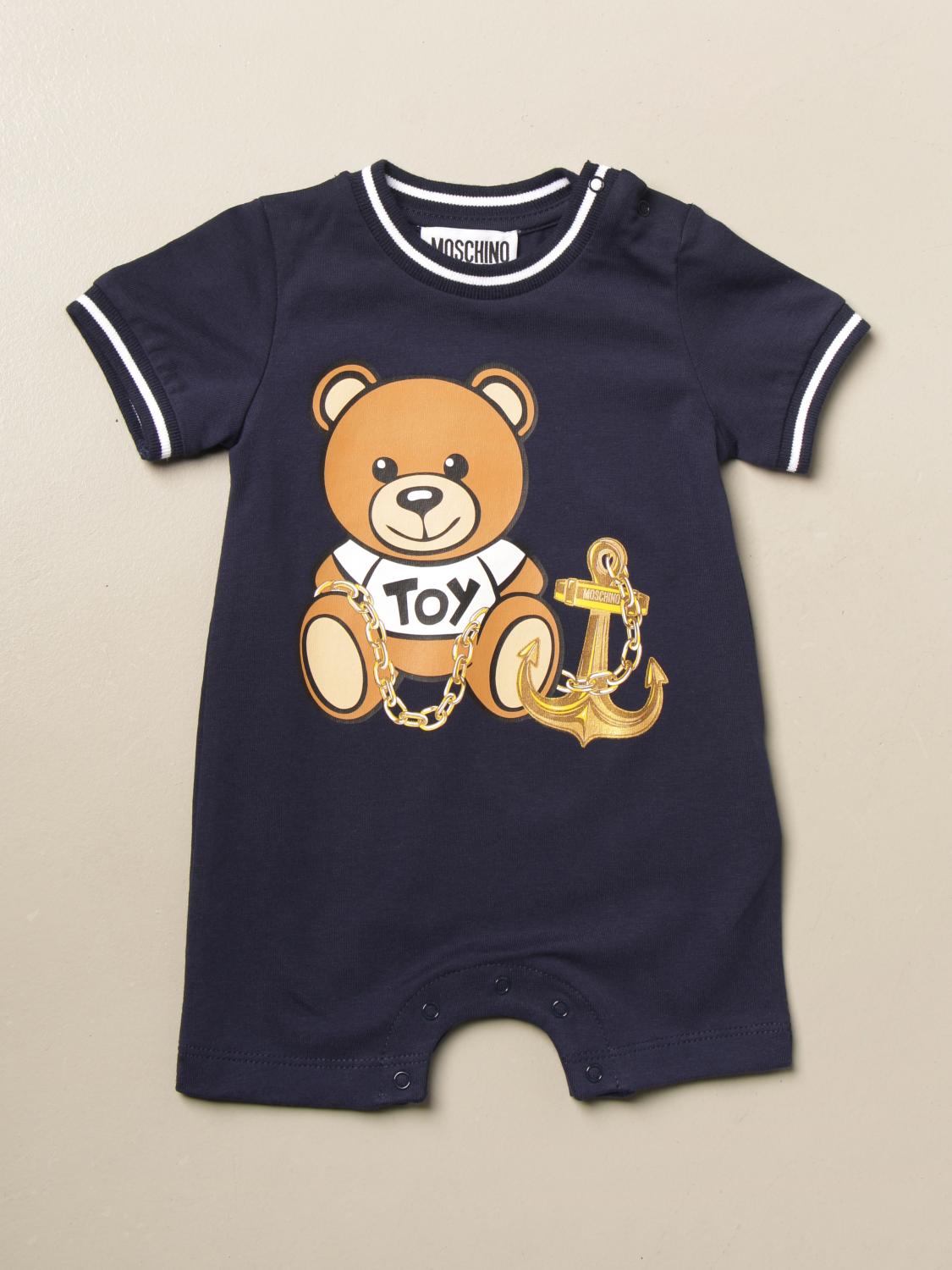 MOSCHINO BABY cotton onesie with teddy anchor Navy Moschino Baby