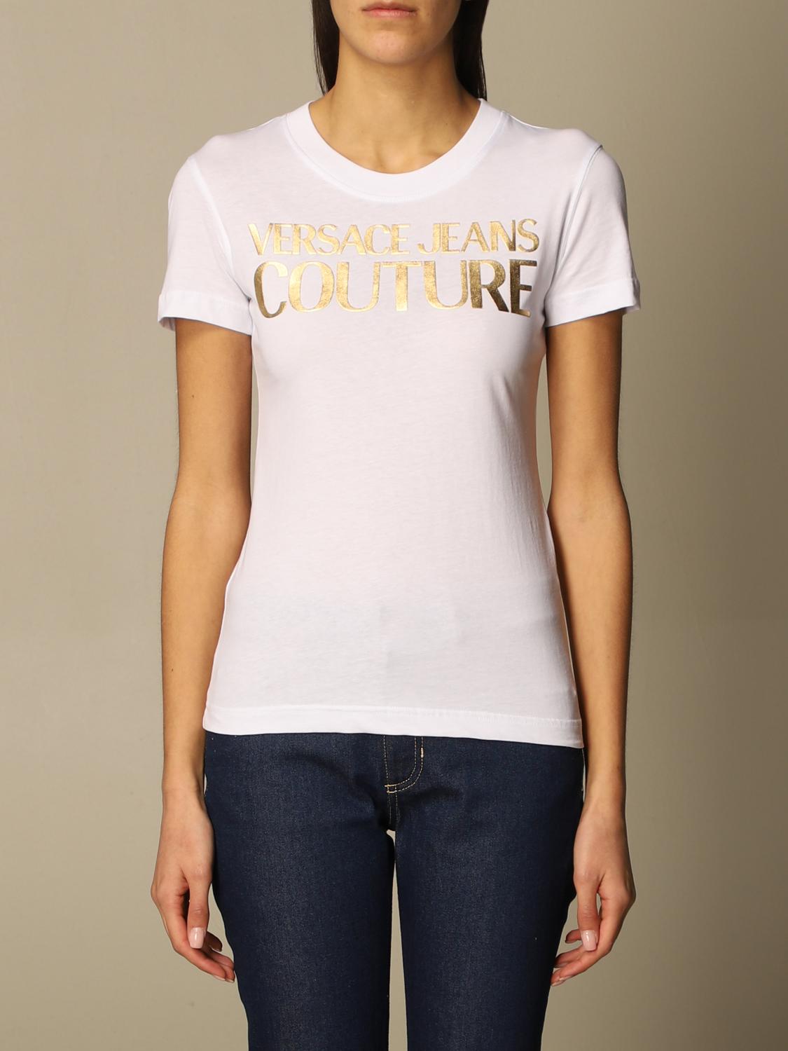 VERSACE JEANS COUTURE: T-shirt in cotone con logo - Bianco | T-Shirt  Versace Jeans Couture B2HWA7TB30319 GIGLIO.COM