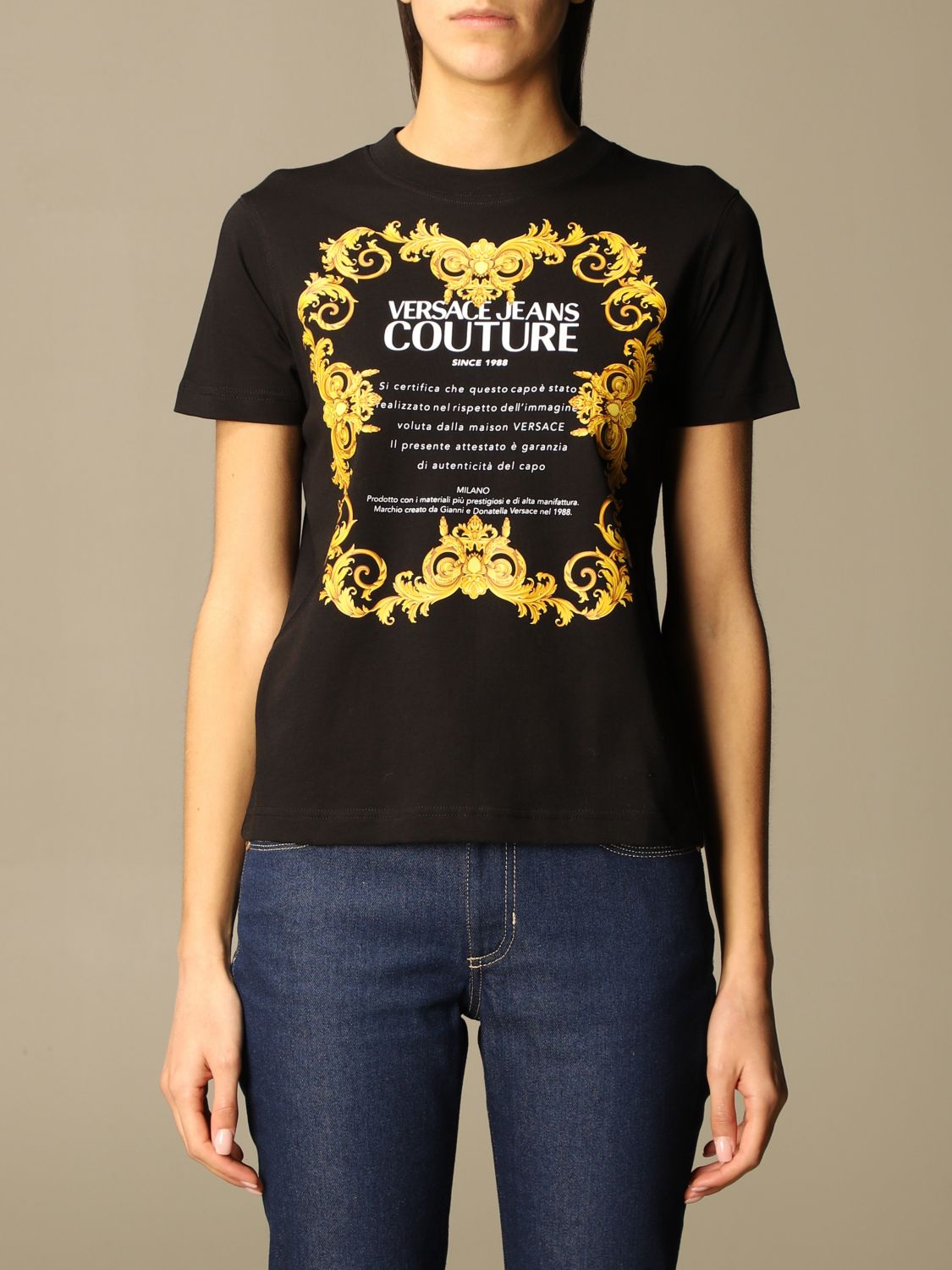 Versace Jeans Couture T Shirt With Baroque Print T Shirt Versace Jeans Couture Women Black T Shirt Versace Jeans Couture B2hwa7tj Giglio En