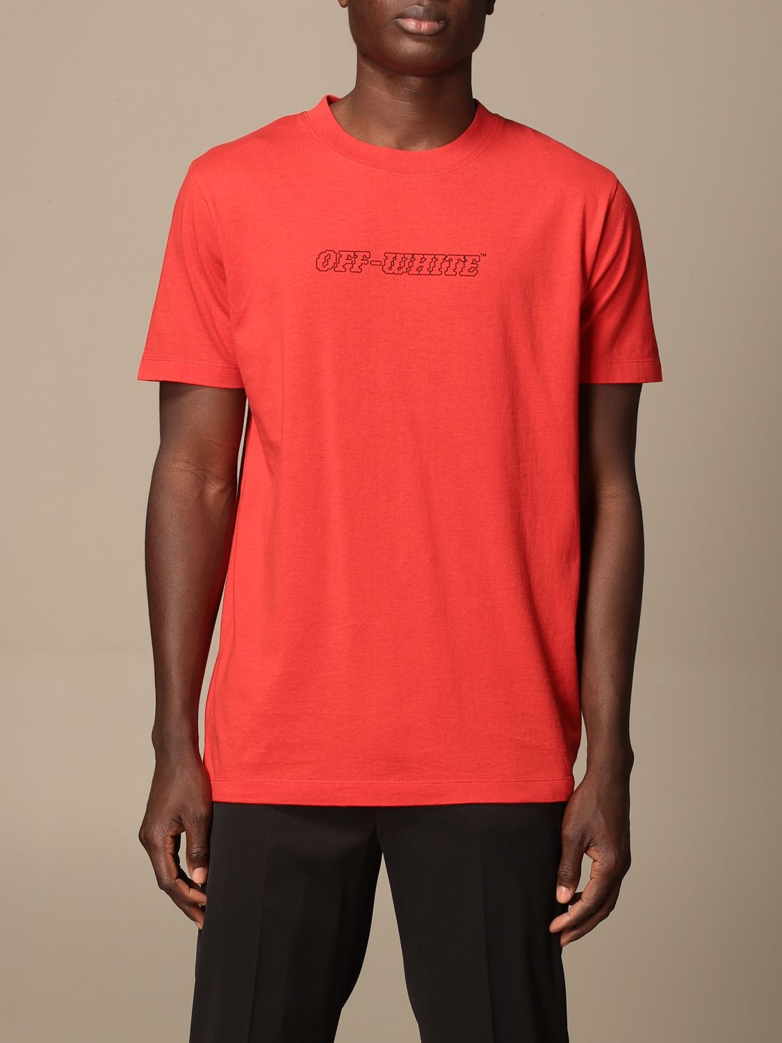 OFF-WHITE: Off White cotton t-shirt with back print Red | Off-White t- shirt OMAA027R21JER011 online GIGLIO.COM