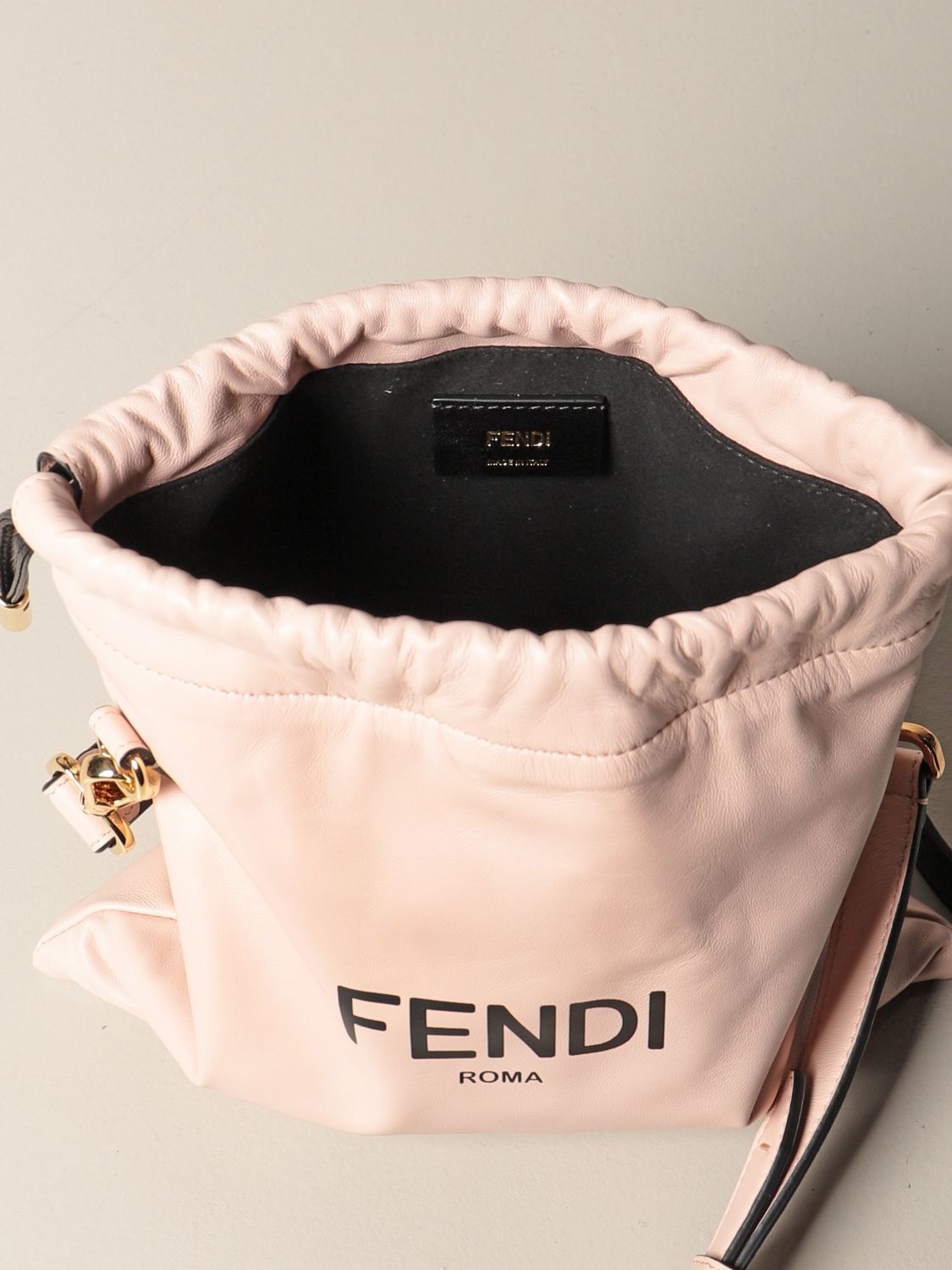 FENDI: pouch bag in nappa leather with logo - Pink  Fendi crossbody bags  8BT337 ADM9 online at