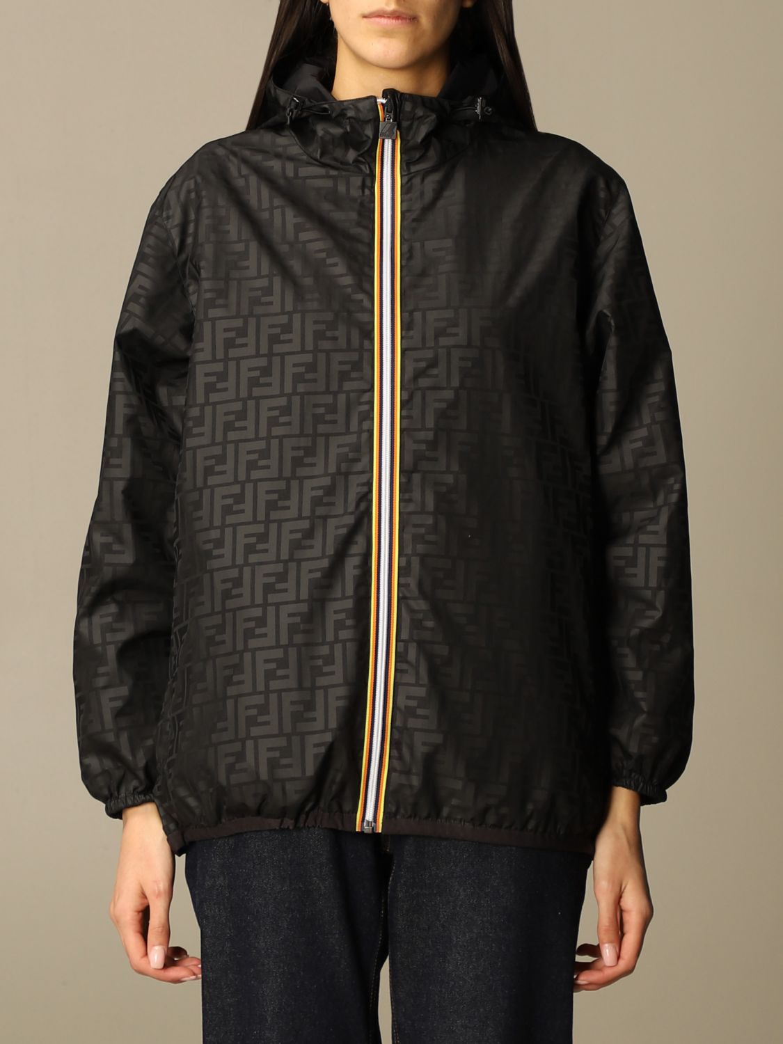 FENDI: K-way x reversible nylon jacket with FF monogram - Black