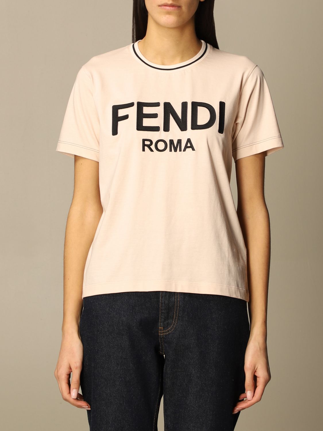 FENDI: cotton T-shirt with logo - Black | Fendi t-shirt FS7254 AC6B ...