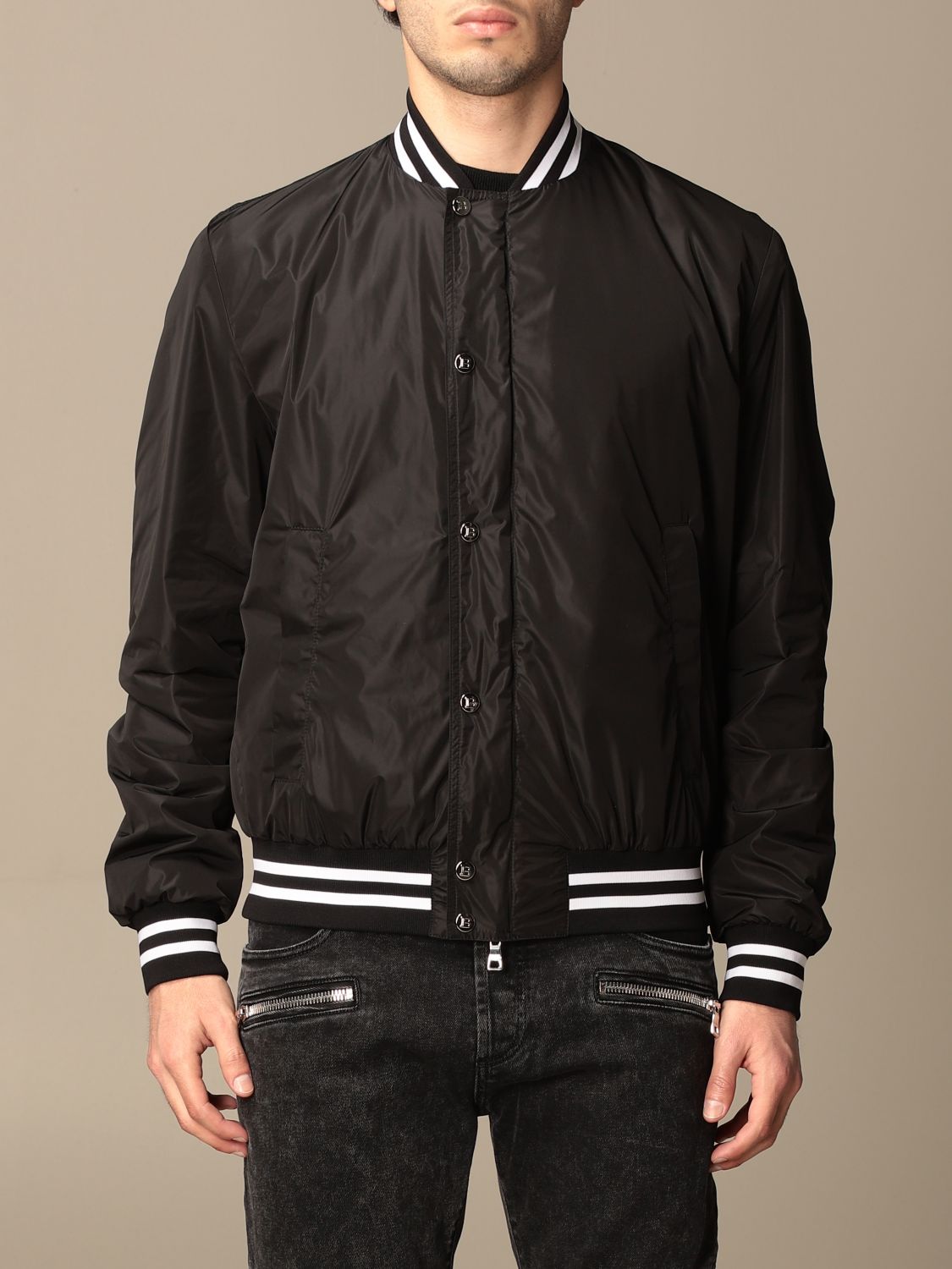 BALMAIN: nylon bomber jacket with - Black | Balmain jacket VH1TF002X137 online at GIGLIO.COM