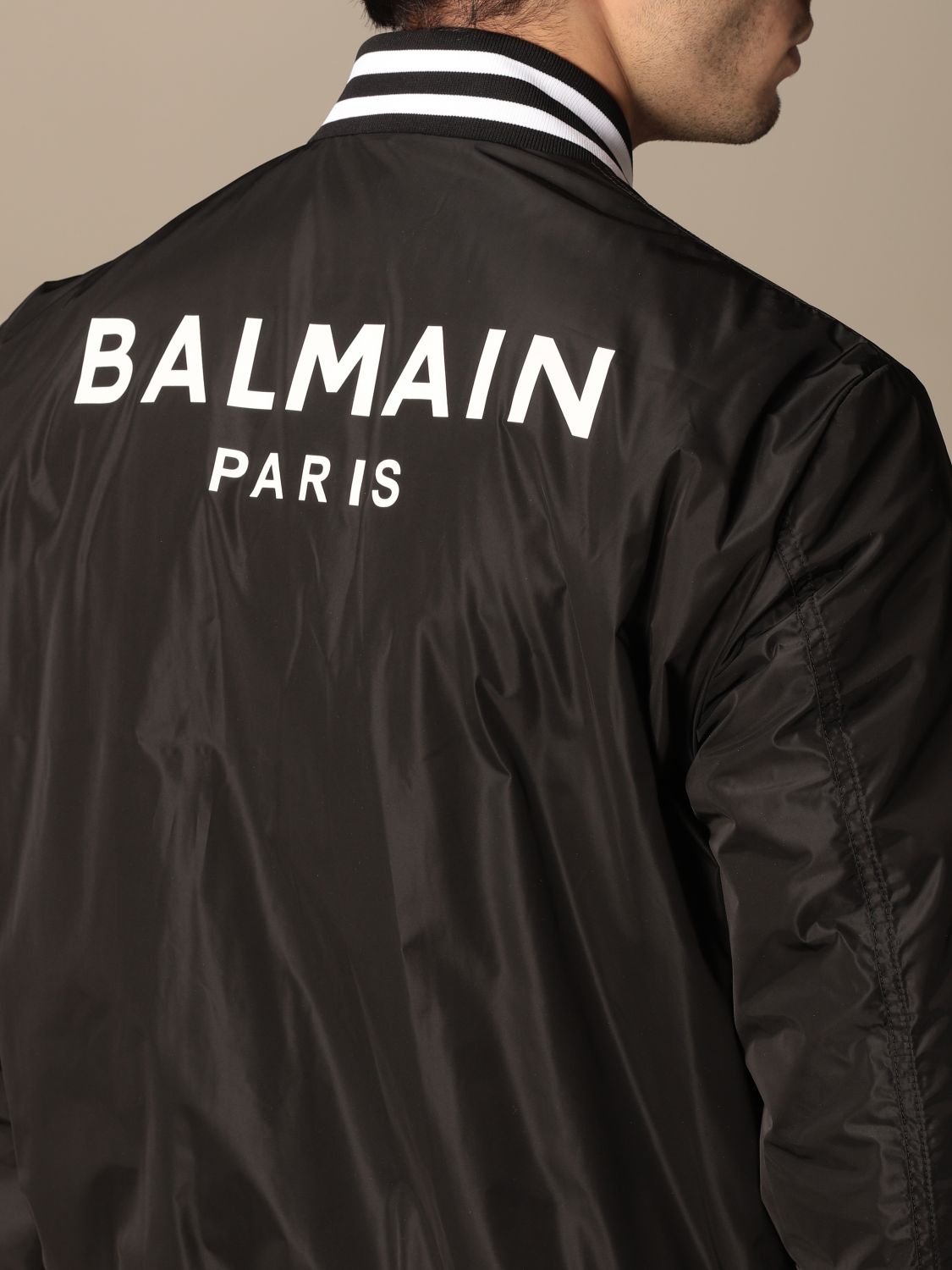BALMAIN: nylon jacket logo | Jacket Balmain Men Black Jacket Balmain VH1TF002X137 GIGLIO.COM