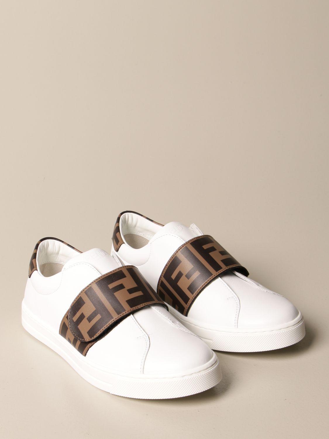 FENDI: slip on sneakers in leather with FF band - White | Shoes Fendi ...