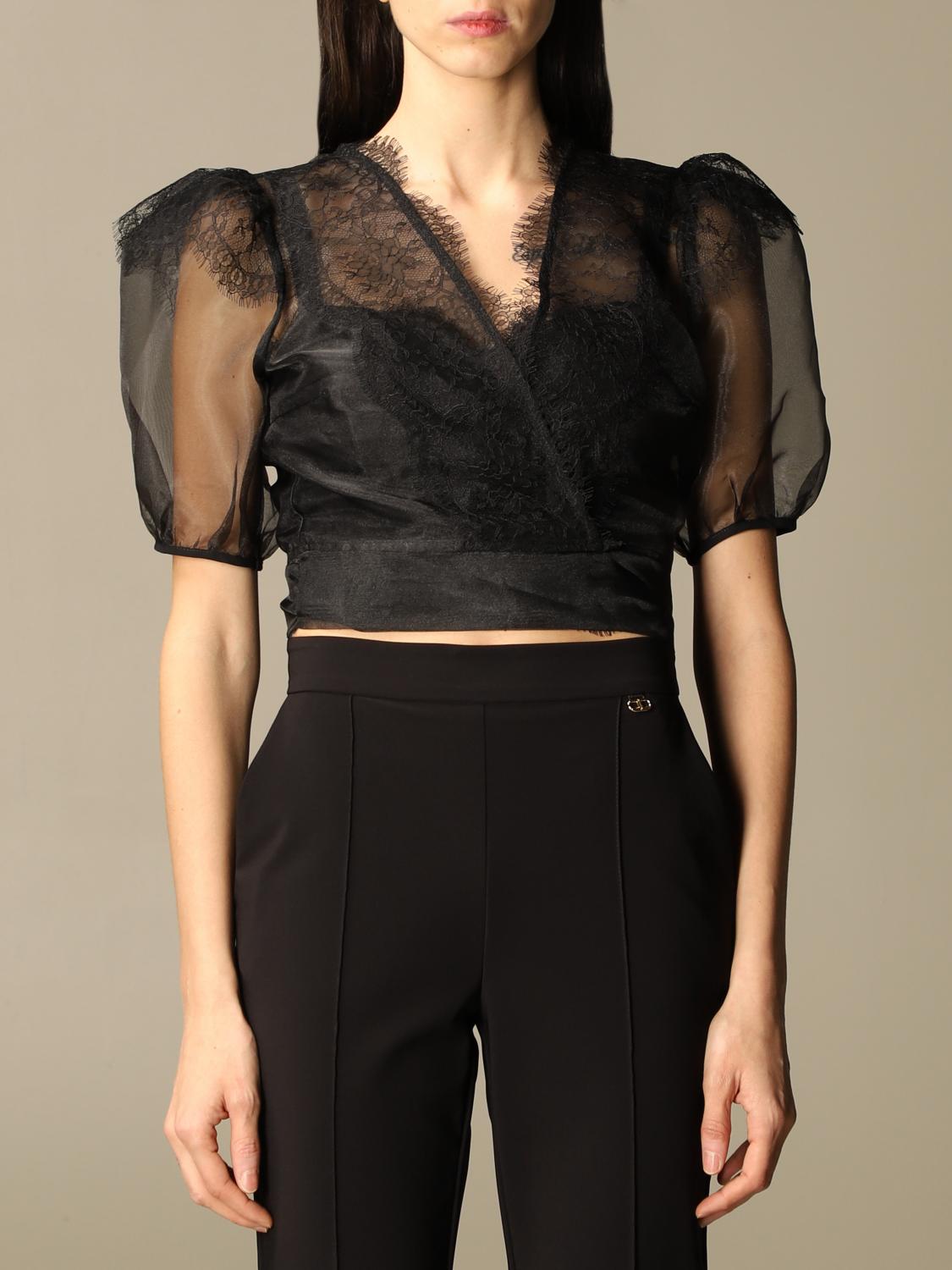 ELISABETTA FRANCHI: doubled shirt with lace inserts - Black | Shirt Elisabetta  Franchi CA321 GIGLIO.COM