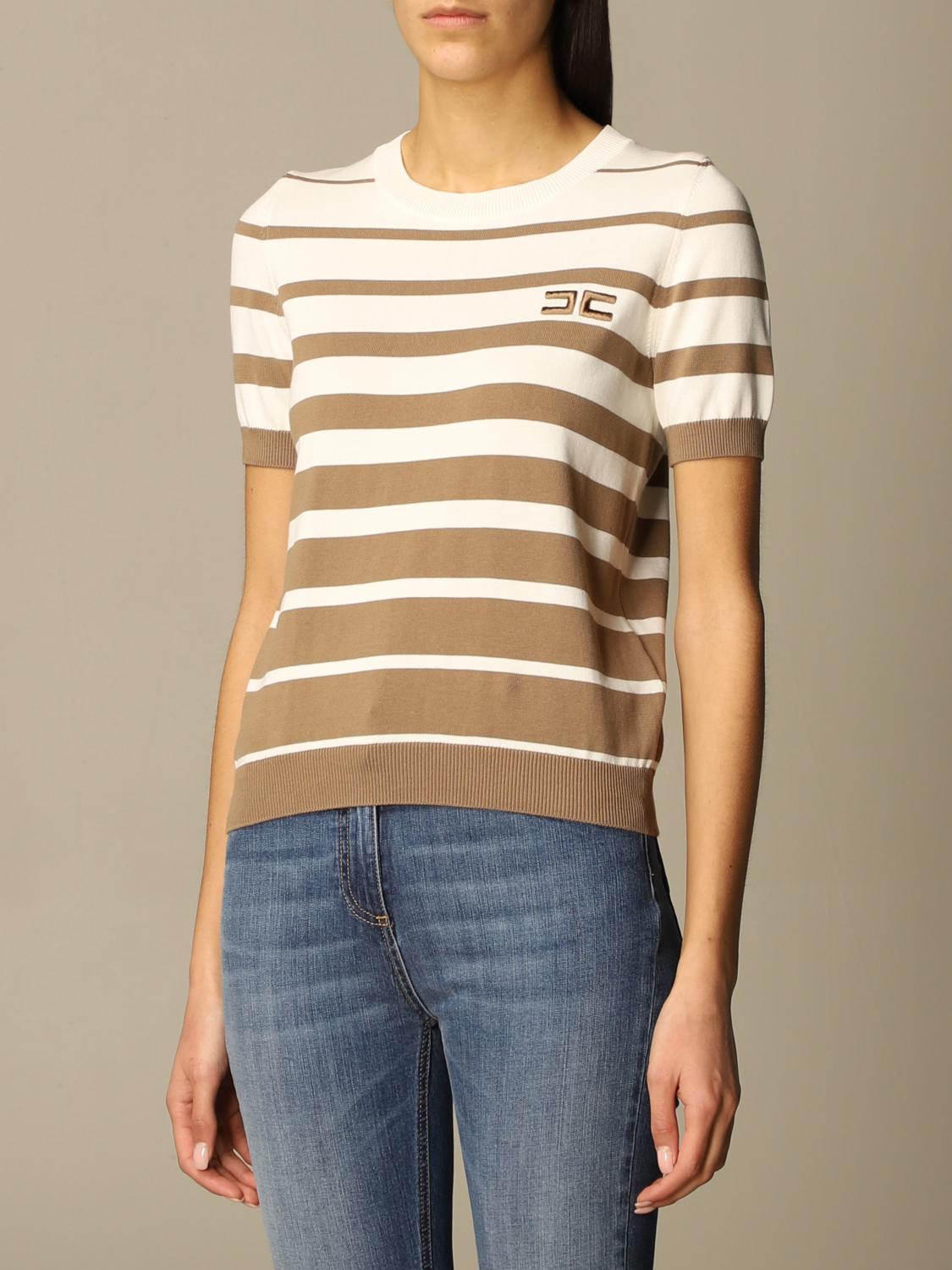 Elisabetta Franchi Outlet crewneck sweater with bands Dove Grey