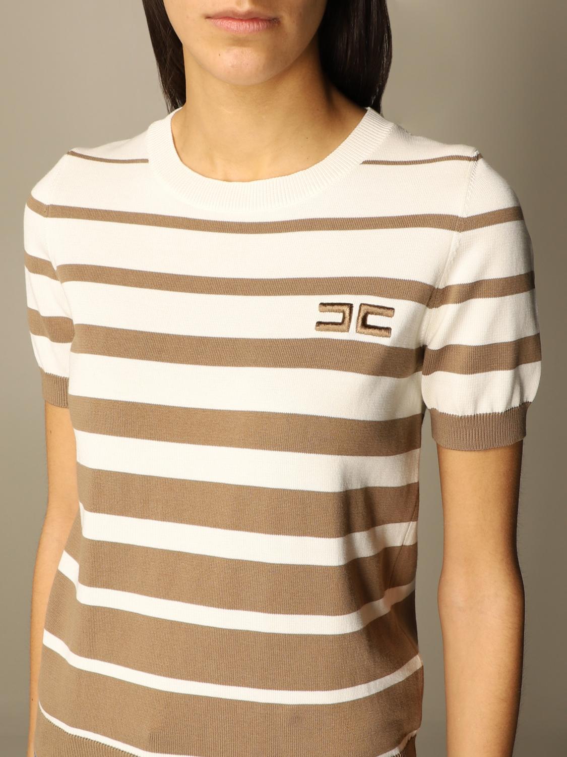 Elisabetta Franchi Outlet crewneck sweater with bands Dove Grey