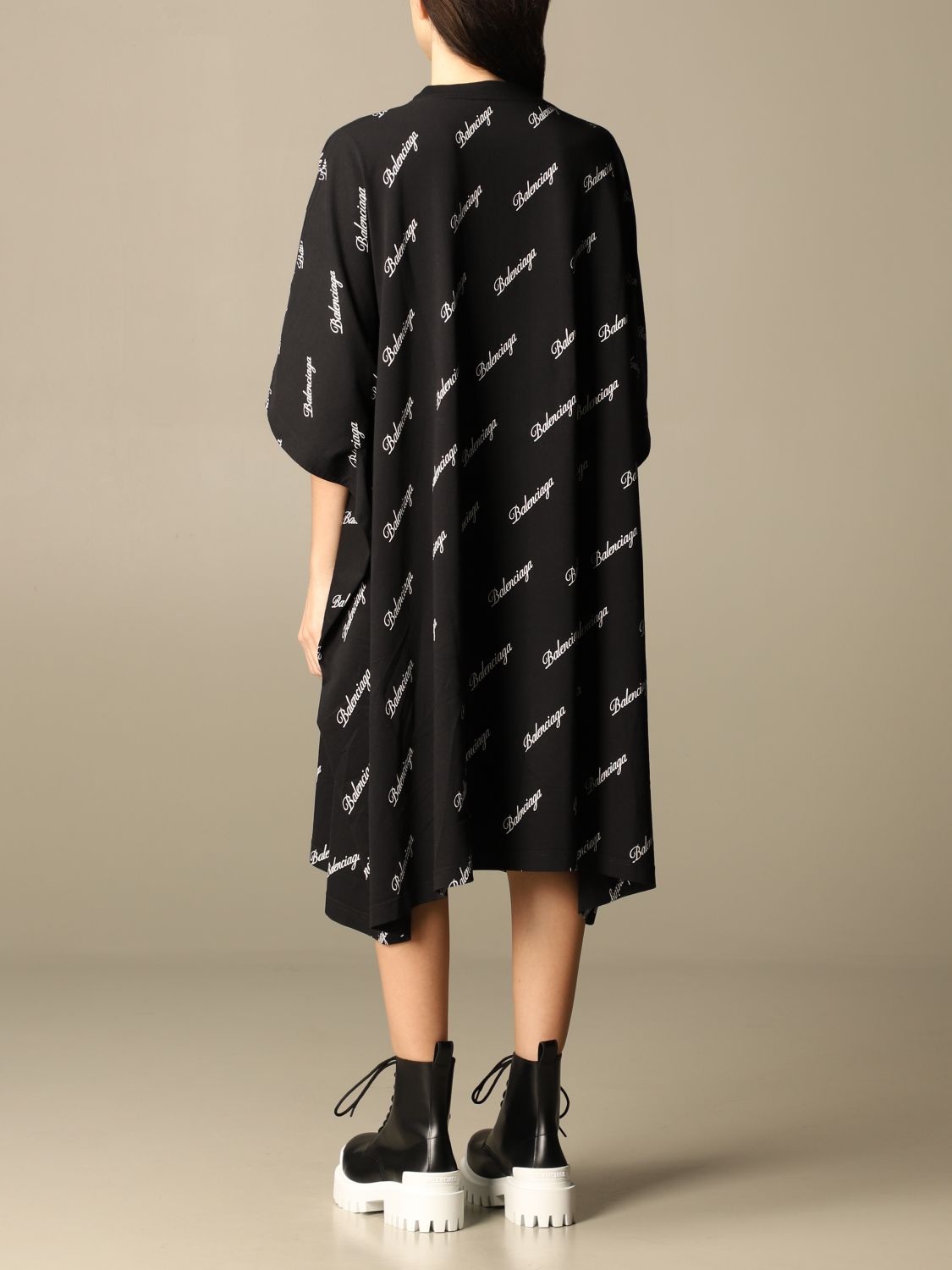 Balenciaga midi dress in cotton with all over logo | Dress Balenciaga