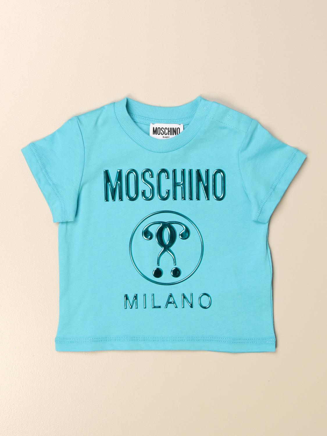 MOSCHINO BABY cotton tshirt with logo Gnawed Blue Moschino Baby t