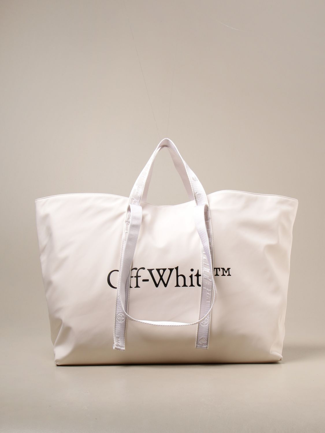 OFF-WHITE: Off White nylon tote bag with print - White