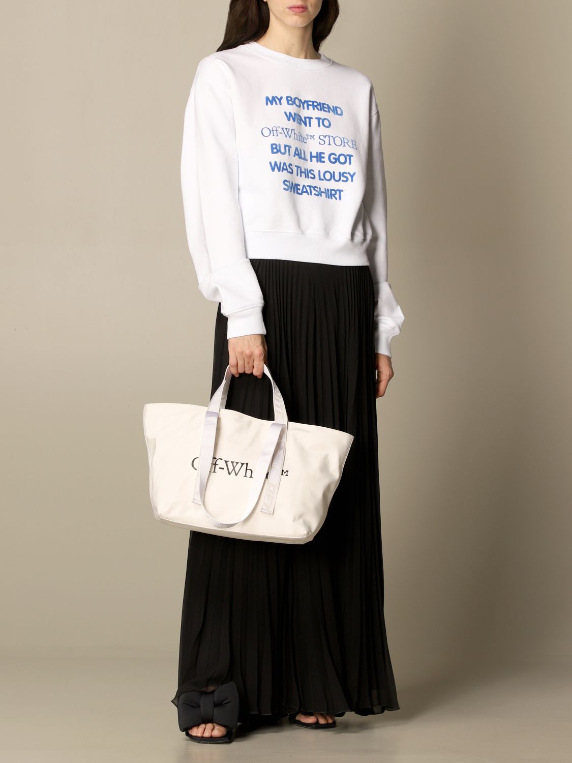 OFF-WHITE: Off White commercial tote bag in nylon - White  Off-White tote  bags OWNA143R21FAB001 online at