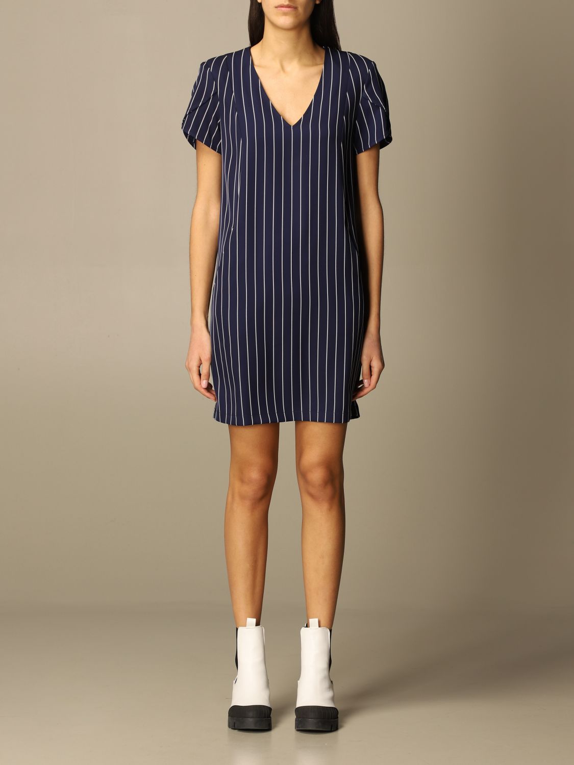 LIU JO: short striped dress - Blue | Liu Jo dress WA1194T4790 online at ...