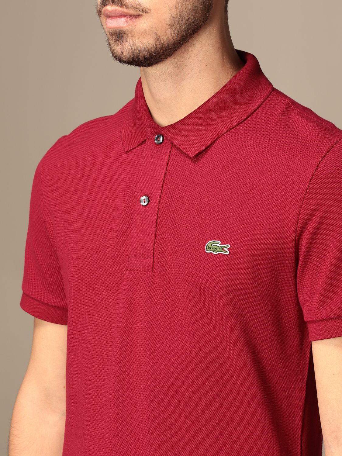 LACOSTE: basic cotton polo shirt with logo - Burgundy | Polo Shirt ...