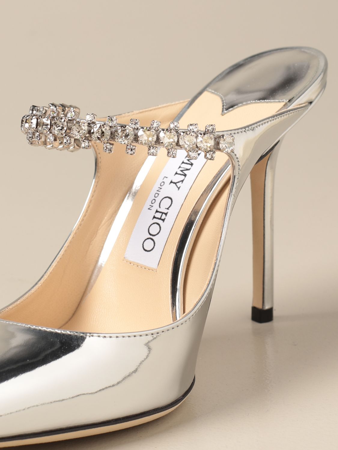 JIMMY CHOO: laminated leather with crystals | Pumps Jimmy Choo Women Silver | Pumps Jimmy Choo BING 100 QUI GIGLIO.COM