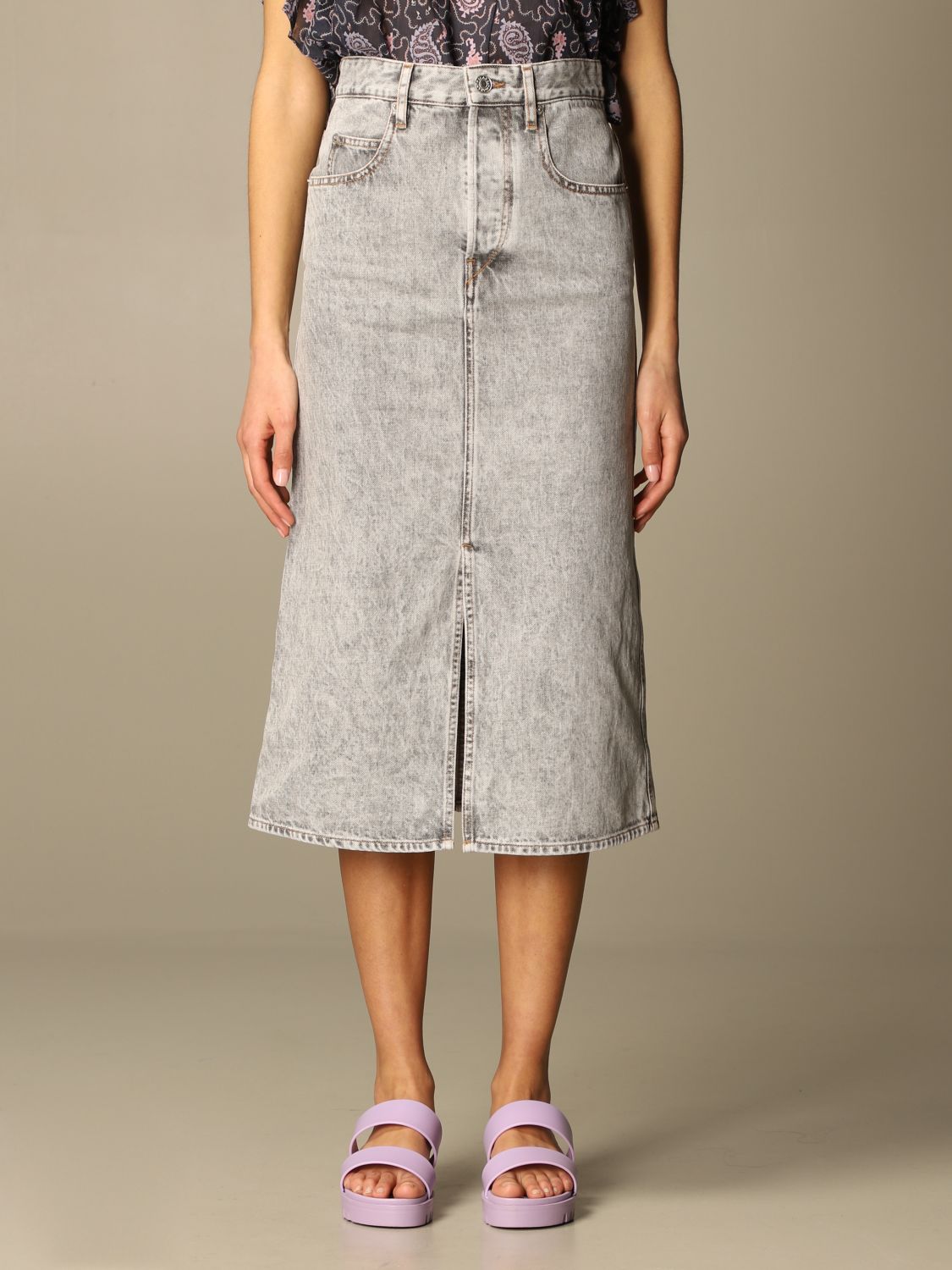 ISABEL MARANT ETOILE: 5-pocket denim skirt - Grey | Isabel Marant