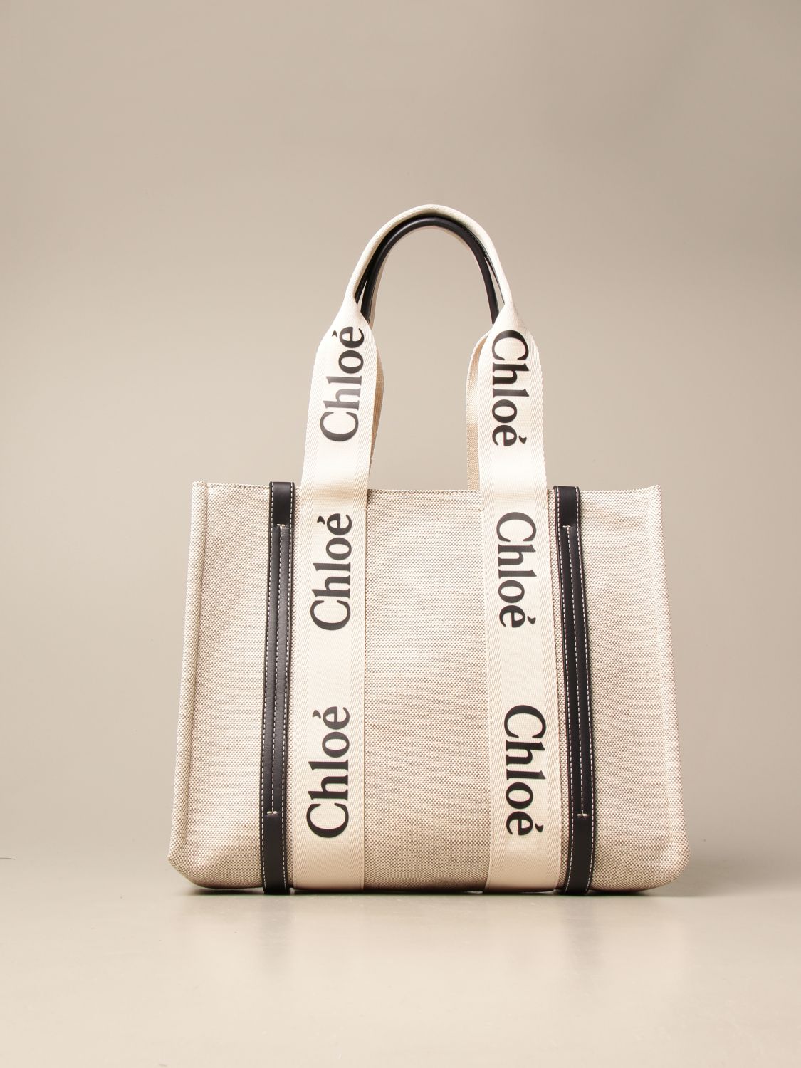 CHLOÉ: Chloé shoulder bag in canvas and leather with logo - White ...
