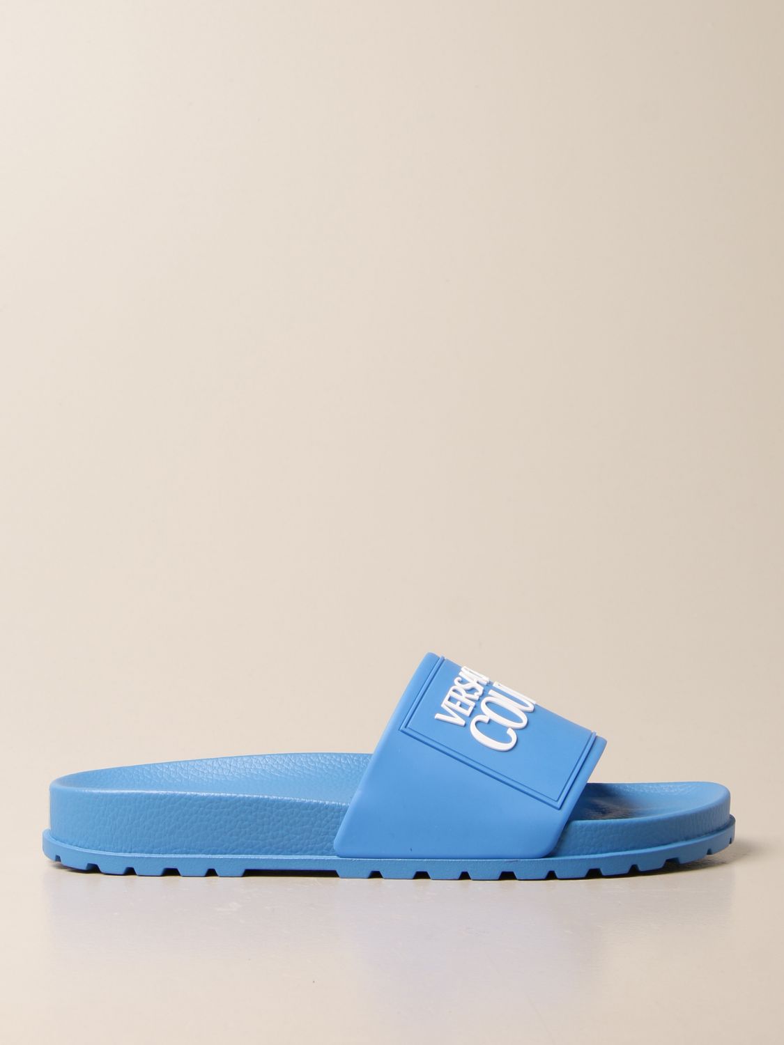 VERSACE JEANS COUTURE: rubber sandal with logo - Blue | Sandals Versace