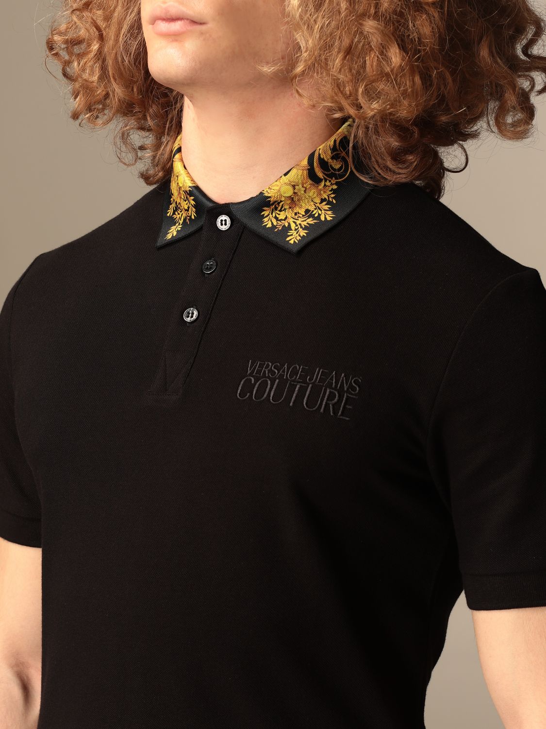 Versace Jeans Couture polo shirt in piqué cotton with baroque collar