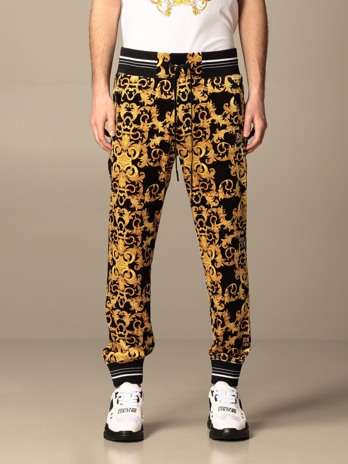 Casual black trousers for men with Logo Couture pattern  VERSACE JEANS  COUTURE  Pavidas