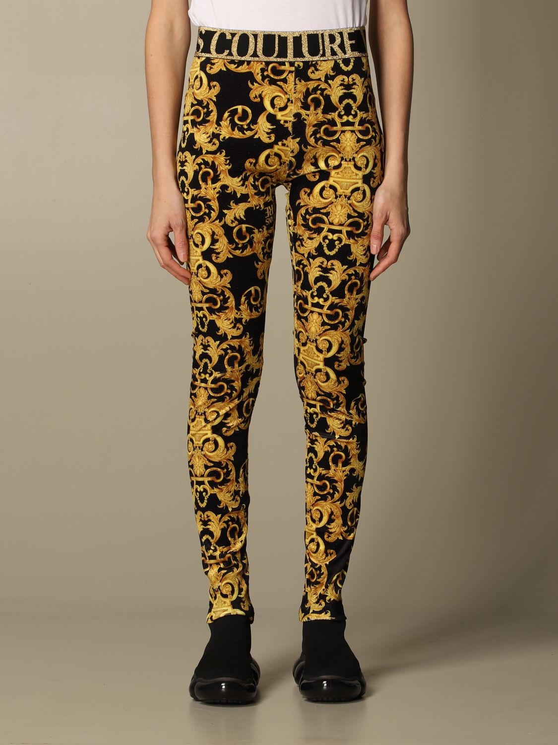 klep grijnzend syndroom VERSACE JEANS COUTURE: leggings with baroque pattern - Black | Versace Jeans  Couture pants D5HWA101S0034 online on GIGLIO.COM